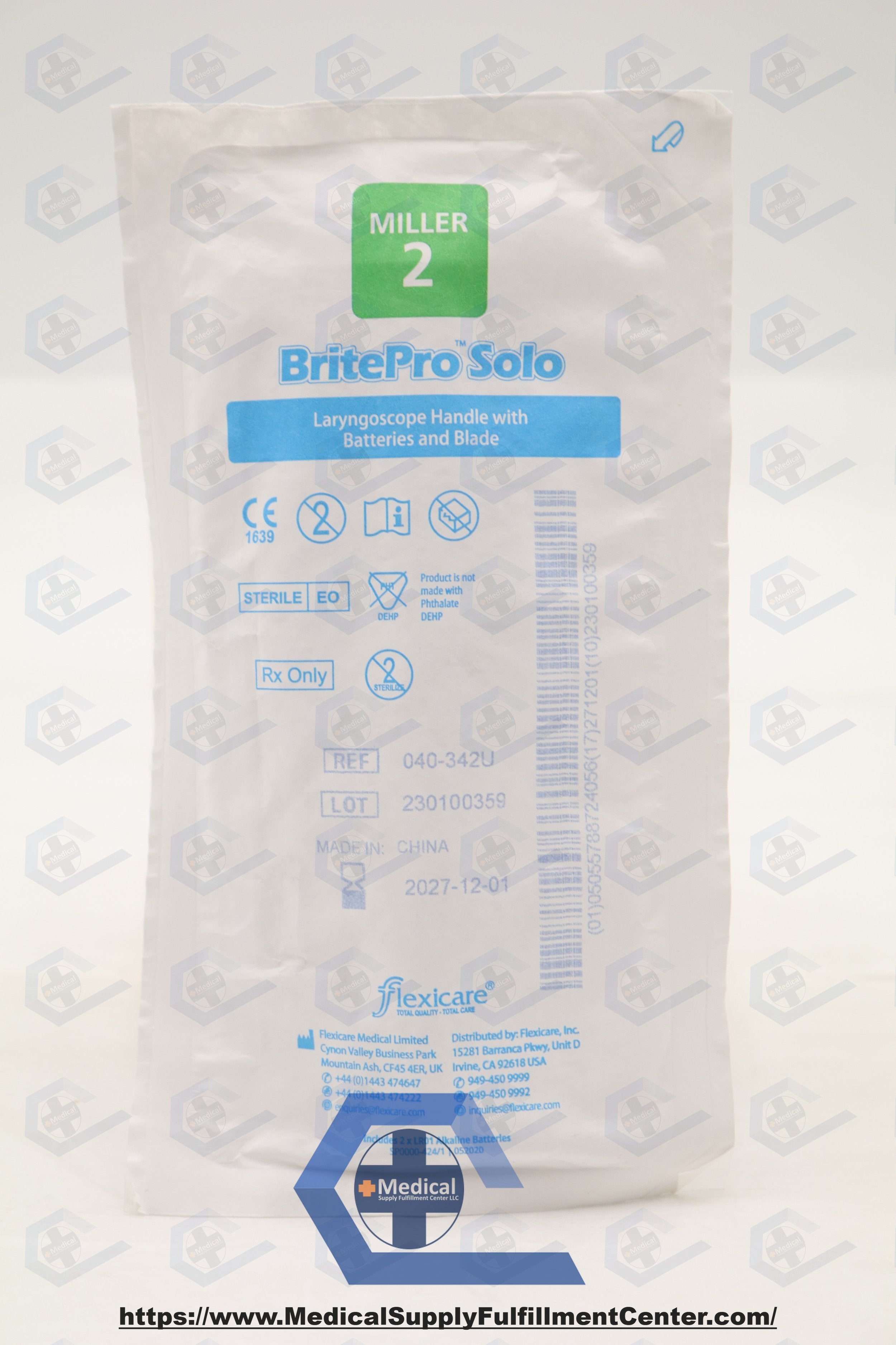 Flexicare | 040-342U | BritePro Solo Fiber Optic Laryngoscope Handle Miller 2