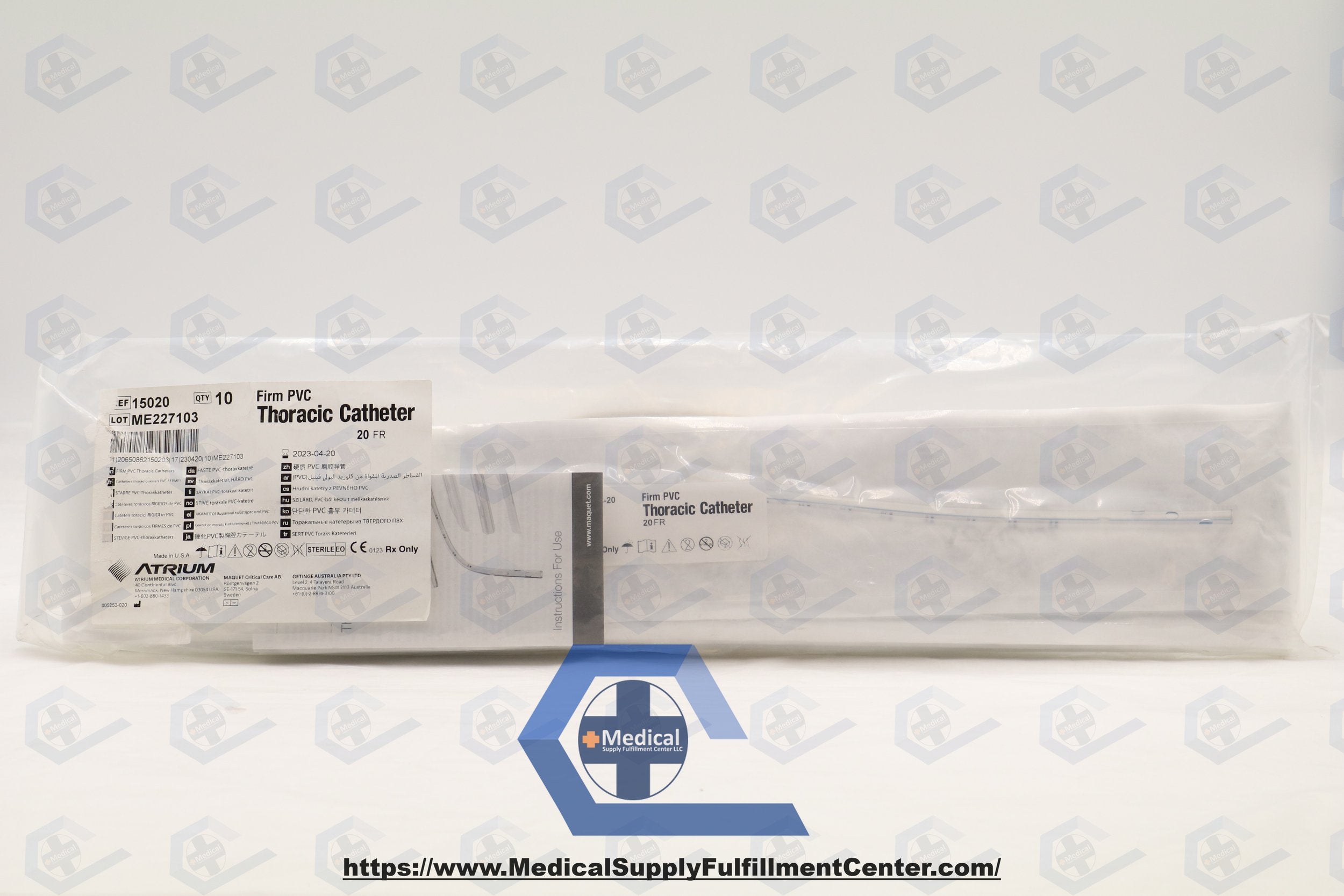 Atrium Medical | 15020 | Firm PVC Straight Thoracic Catheters - Straight Thoracic Firm PVC Catheter, 20 Fr