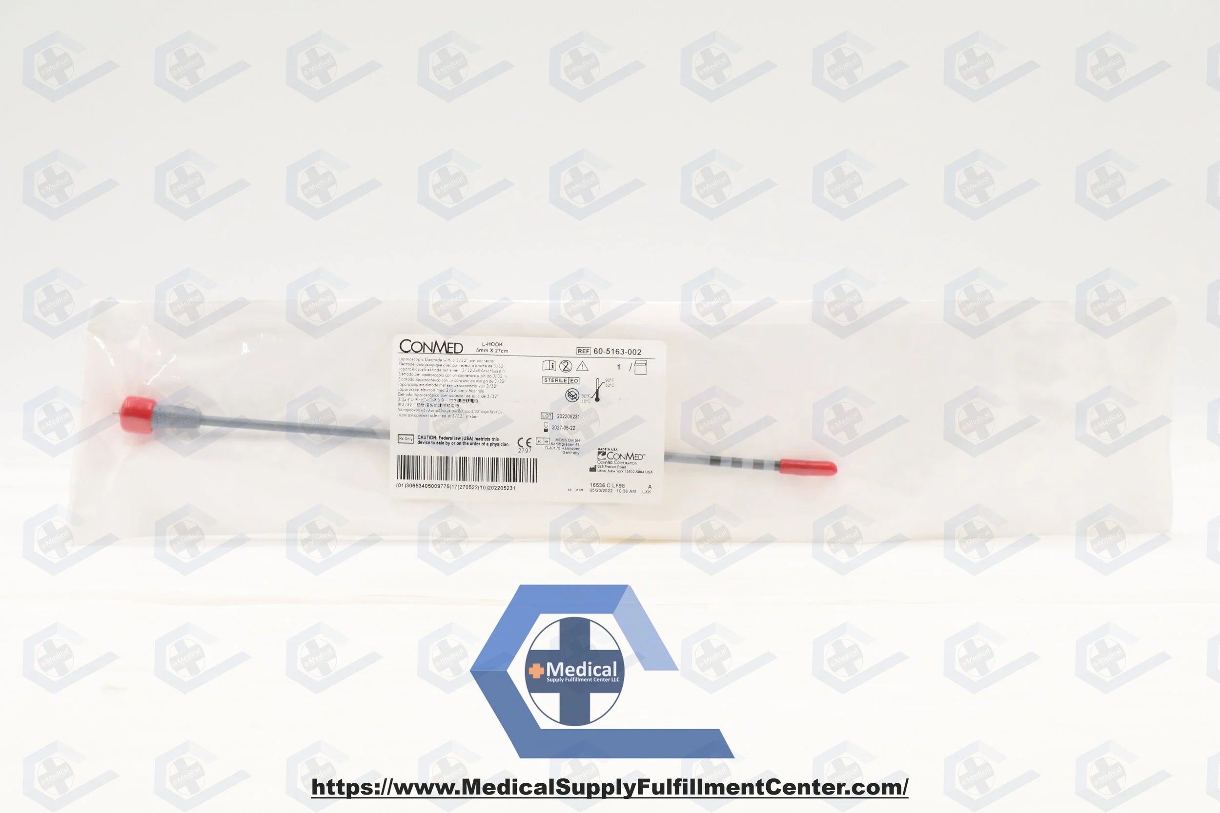 Conmed | 60-5163-002 | Laparoscopic Electrode, L Hook, Sterile, Disposable, 27 cm