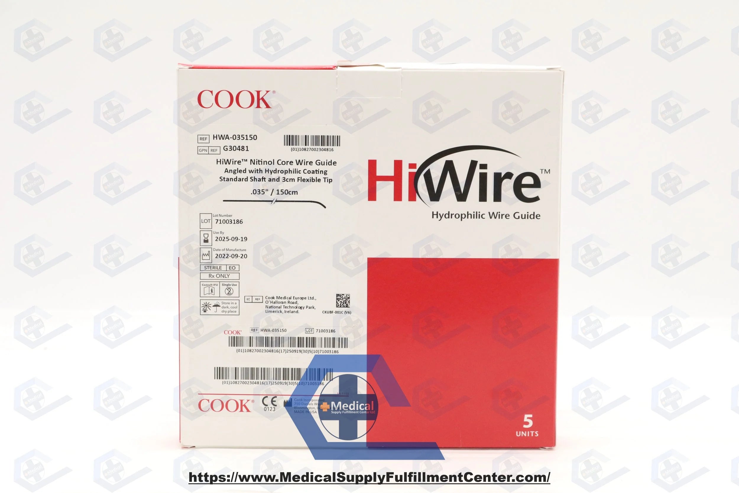 Cook Medical | G30481 | HiWire Wire Guide, Hydrophilic, Standard Body, 3 cm Angled, 0.035" x 150 cm