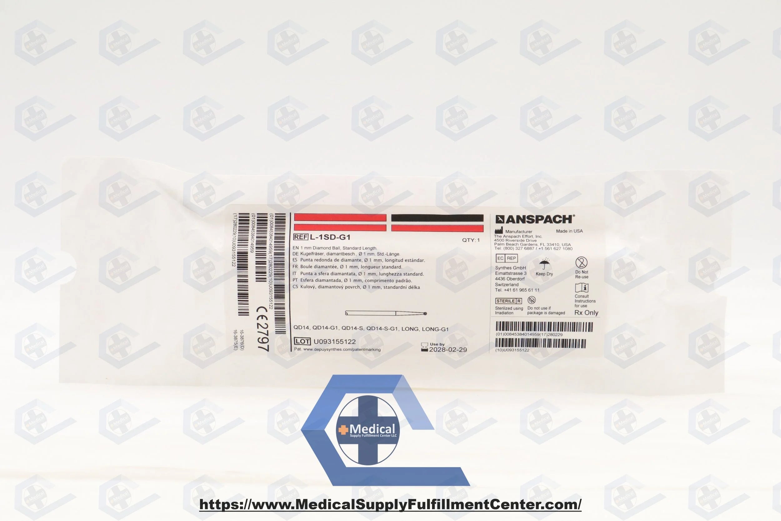 Anspach | L-1SD-G1 | 1mm Diamond Ball, Standard Length Diamond Edge FOR QD14, QD14-G1, QD14-S, QD-14-S-G1, LONG, LONG-G1 Attachments