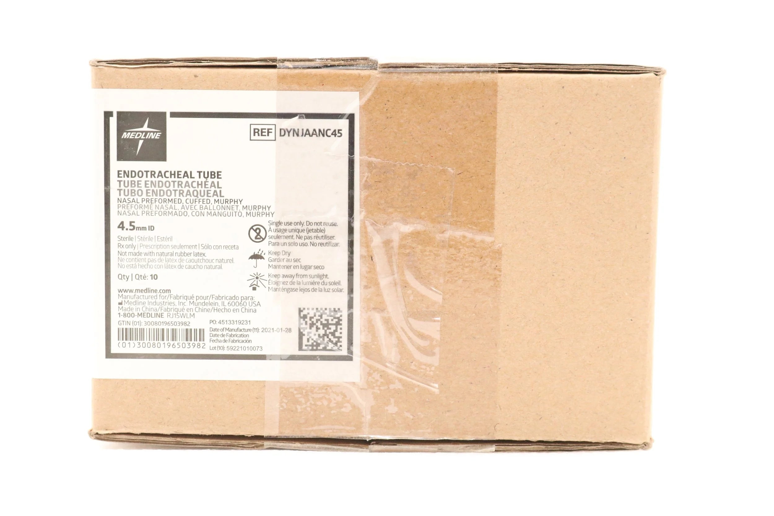 Medline | DYNJAANC45 | Nasal Preformed Cuffed Endotracheal Tubes