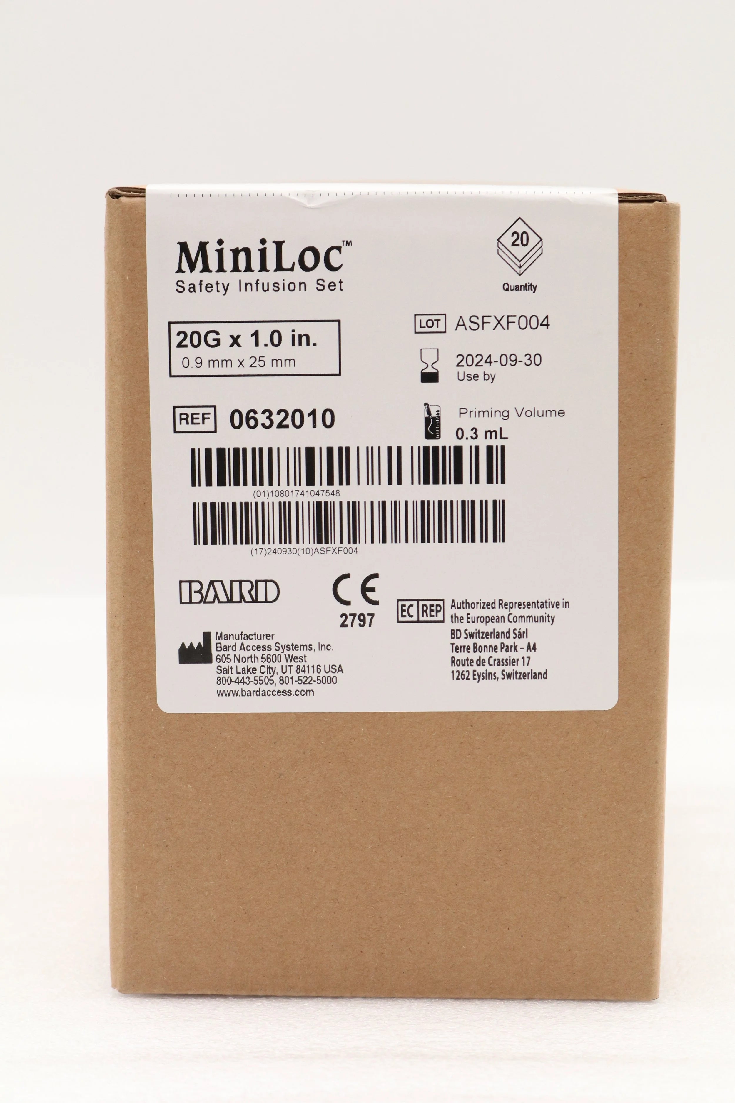 Bard | 0632010 | C.R. MiniLoc Safety Infusion Set without Y-Injection Site, 20 Gauge x 1"