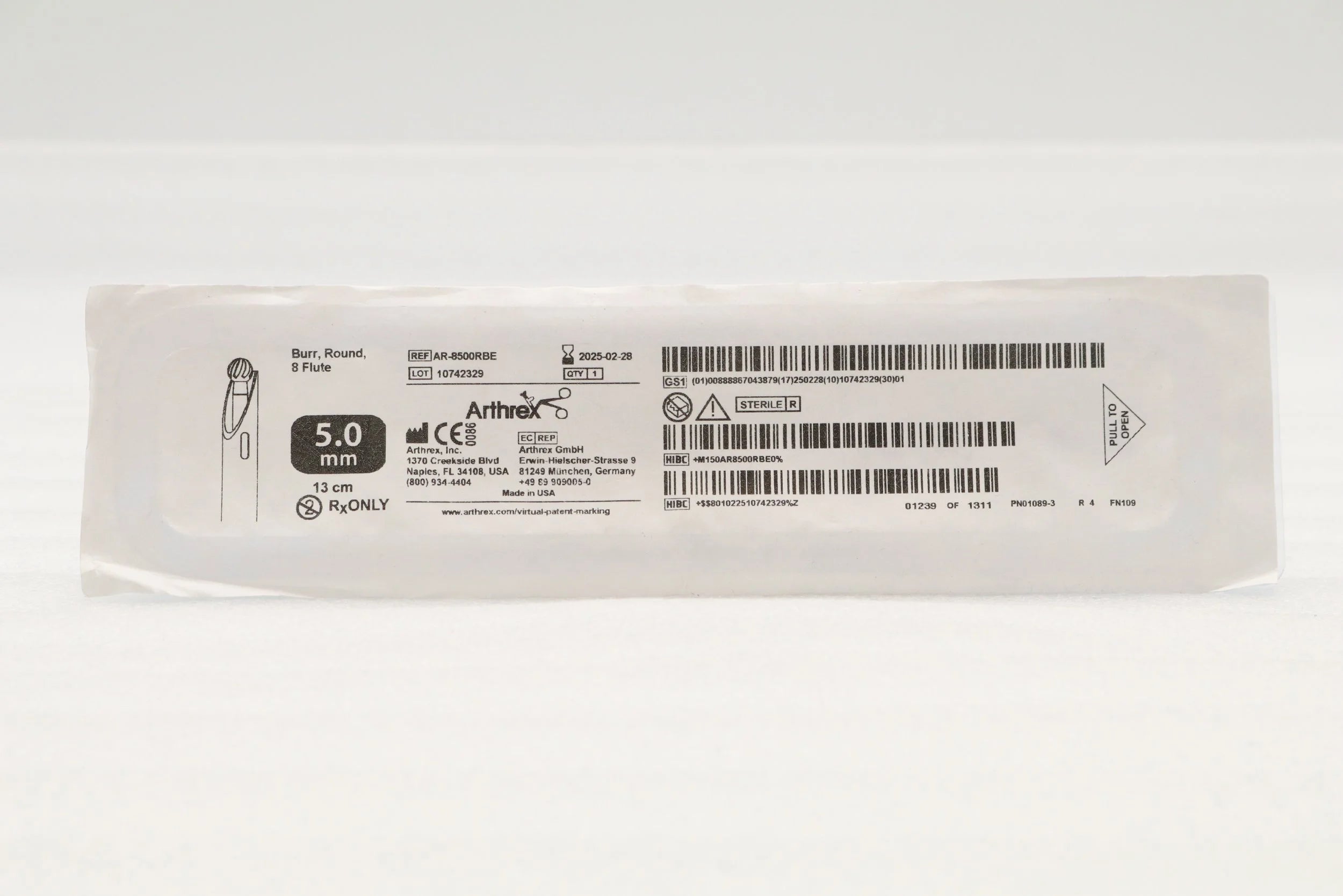 Arthrex | AR-8500RBE | 5.0MM BURR, ROUND, 8 FLUTE