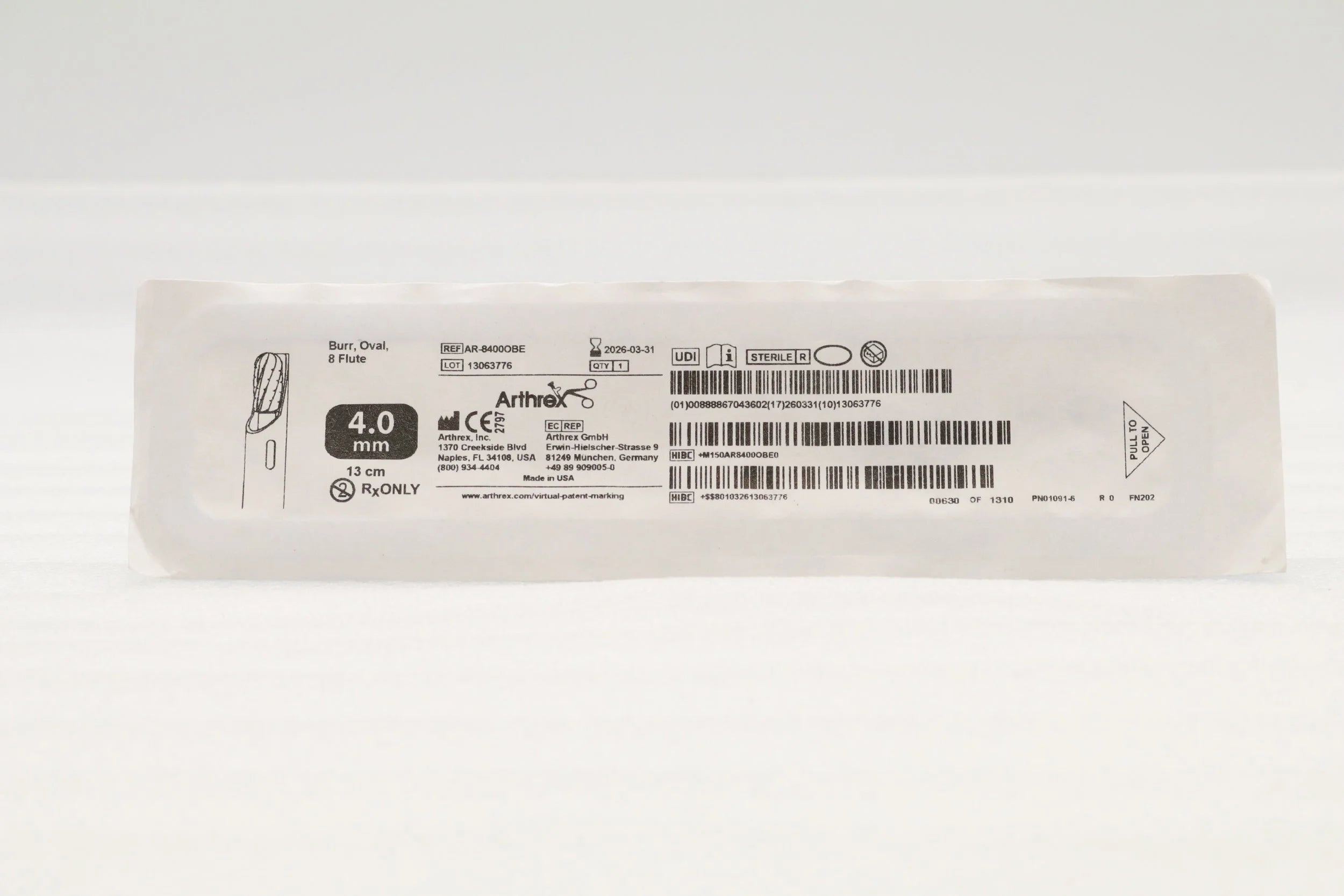 Arthrex | AR-8400OBE | COOLCUT BURR, OVAL, 8 FLUTE, 4.0MM X 13CM