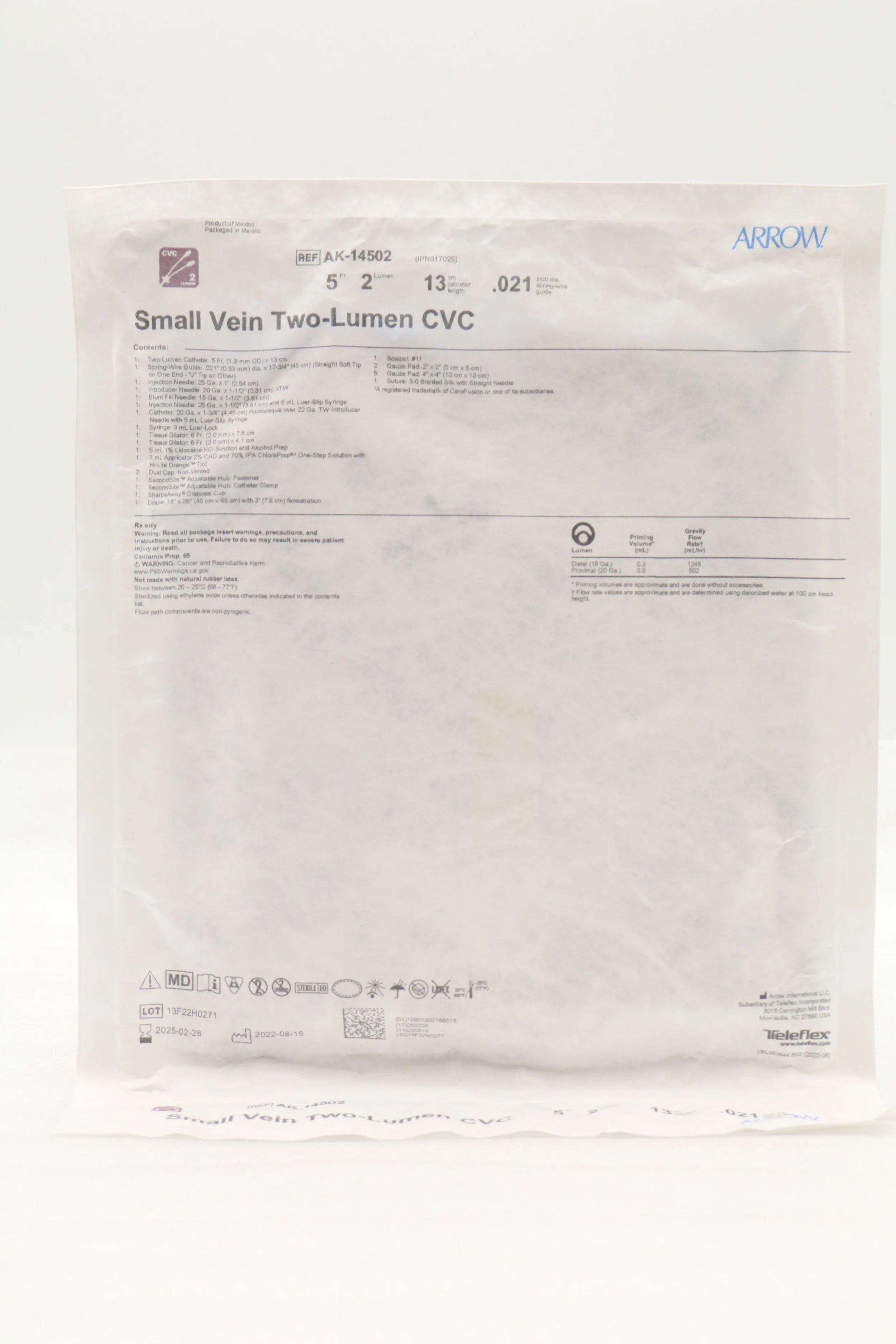 Teleflex | AK-14502 | ARROW Pediatric Two-Lumen Central Venous Catheterization Kit, 5Fr (X)