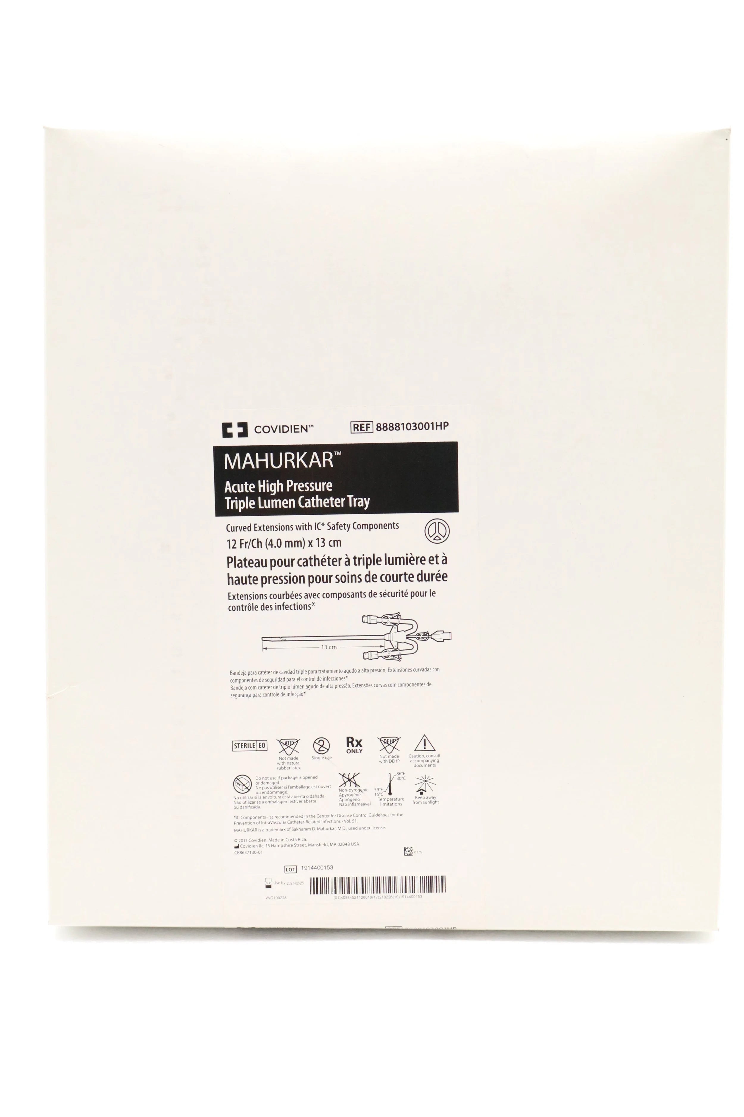 Covidien | 8888103001HP | Mahurkar Acute High Pressure Triple Lumen Catheter Tray 12Fr x 13cm (X)
