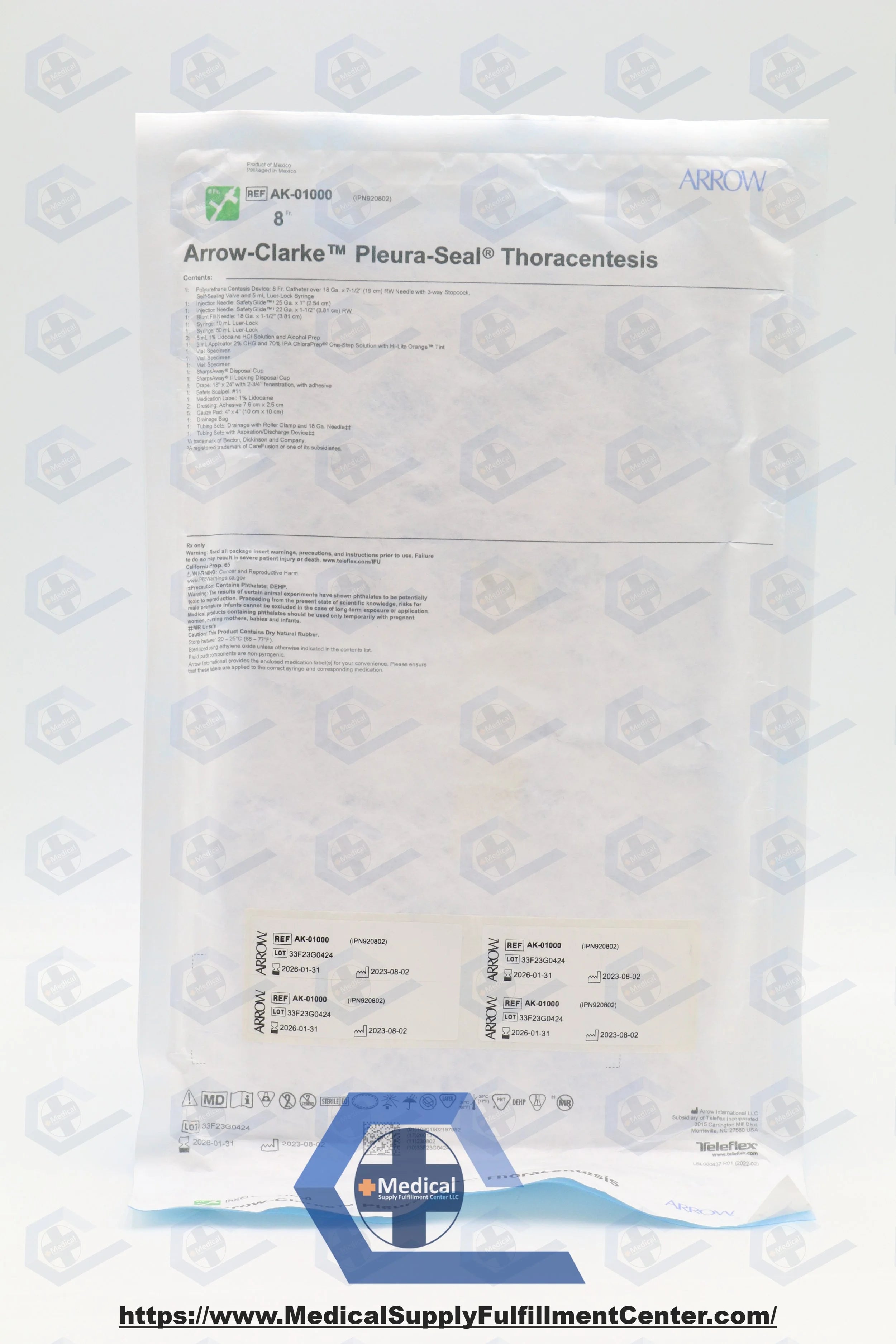 Teleflex | AK-01000 | Arrow-Clarke Pleura-Seal Thoracentesis Kit w/Sharps Safety 8F