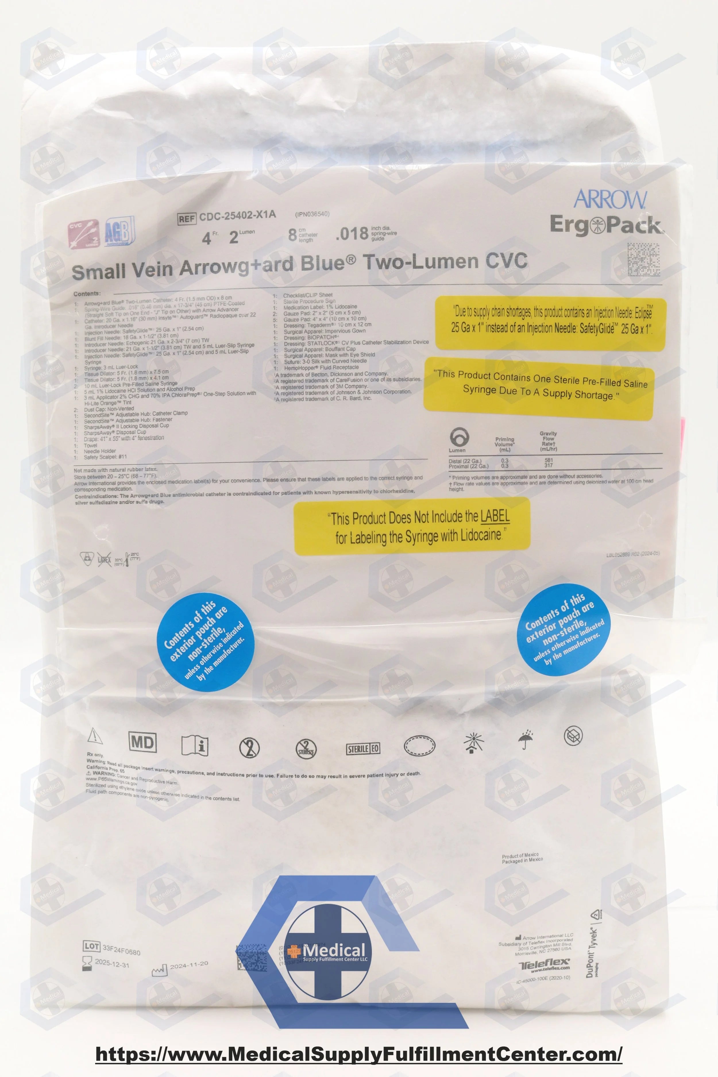 Teleflex | CDC-25402-X1A | Teleflex Medical Pediatric 2Lumen CVC Kits - KIT, 2-L, CVC, 4 FR X 8 CM - CDC-25402-X1A