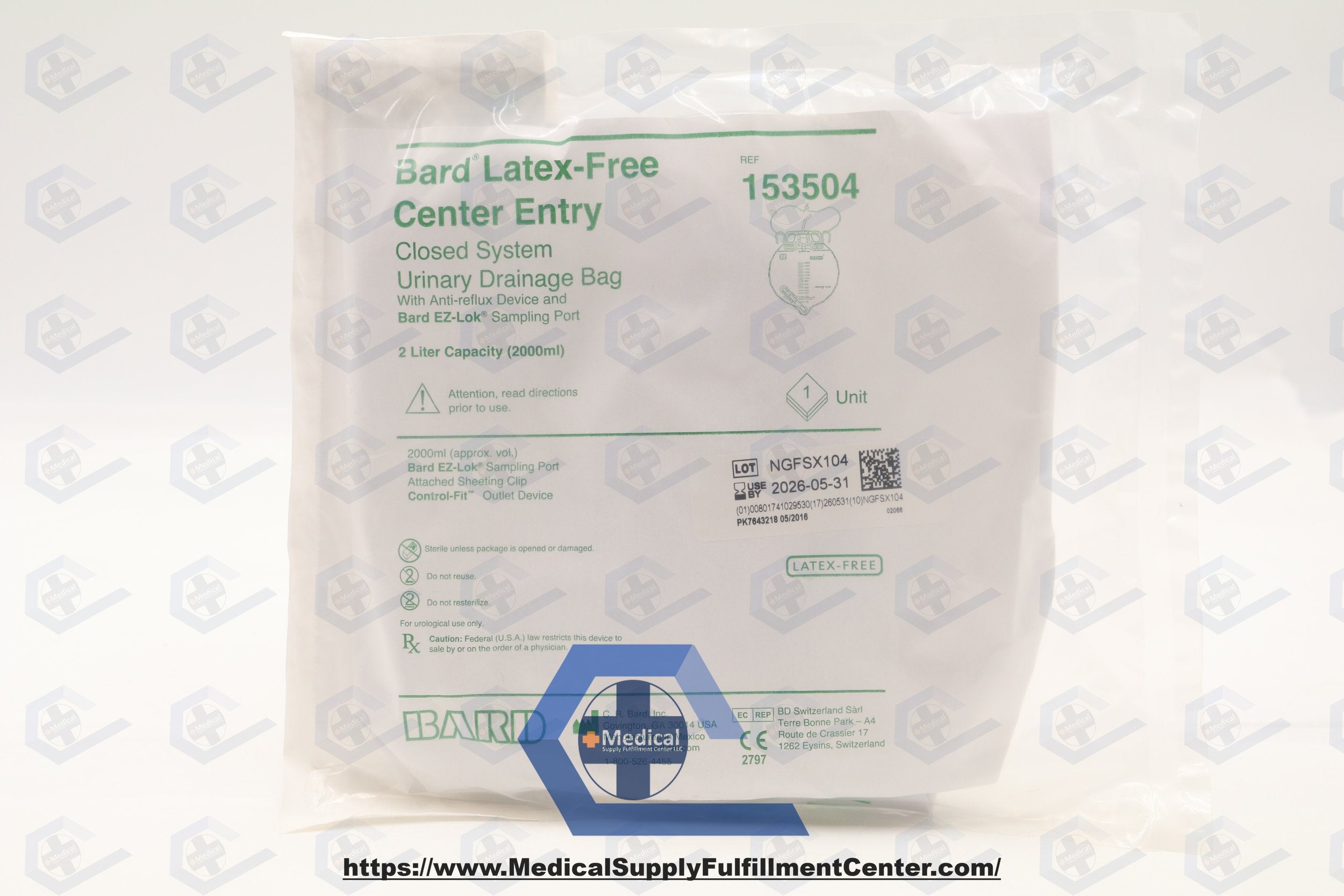 Bard | 153504 | CR Bard Drainage Bags - Urinary Drainage Bags with Anti-Reflux Device, 2, 000 mL