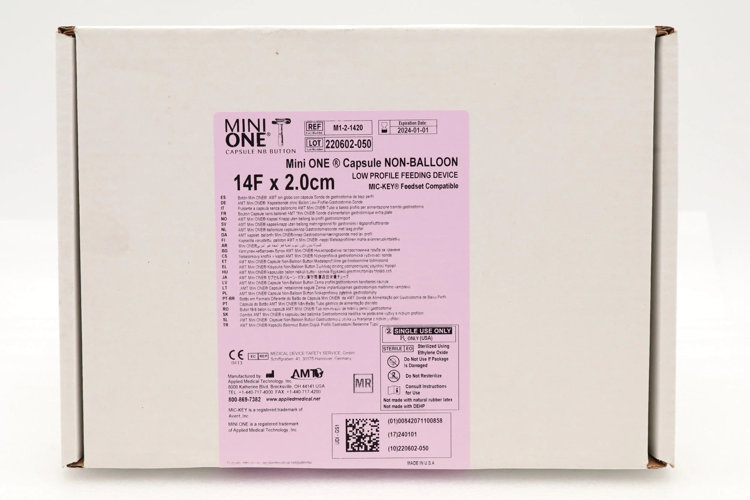 Applied Medical Technology | M1-2-1420 | TUBE, BUTTON, CAPSULE, MINIONE, 14FR, 2CM