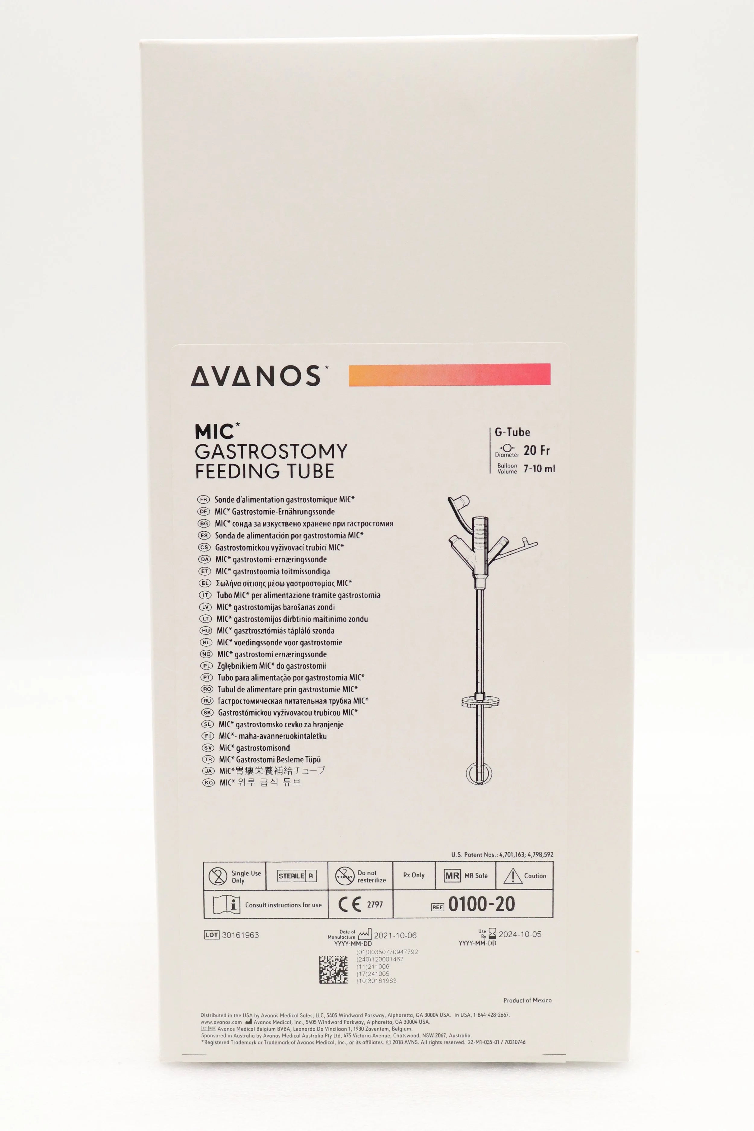 Avanos Medical | 0100-20 | MIC GASTROSTOMY FEEDING TUBE: 20F, 7-10ML