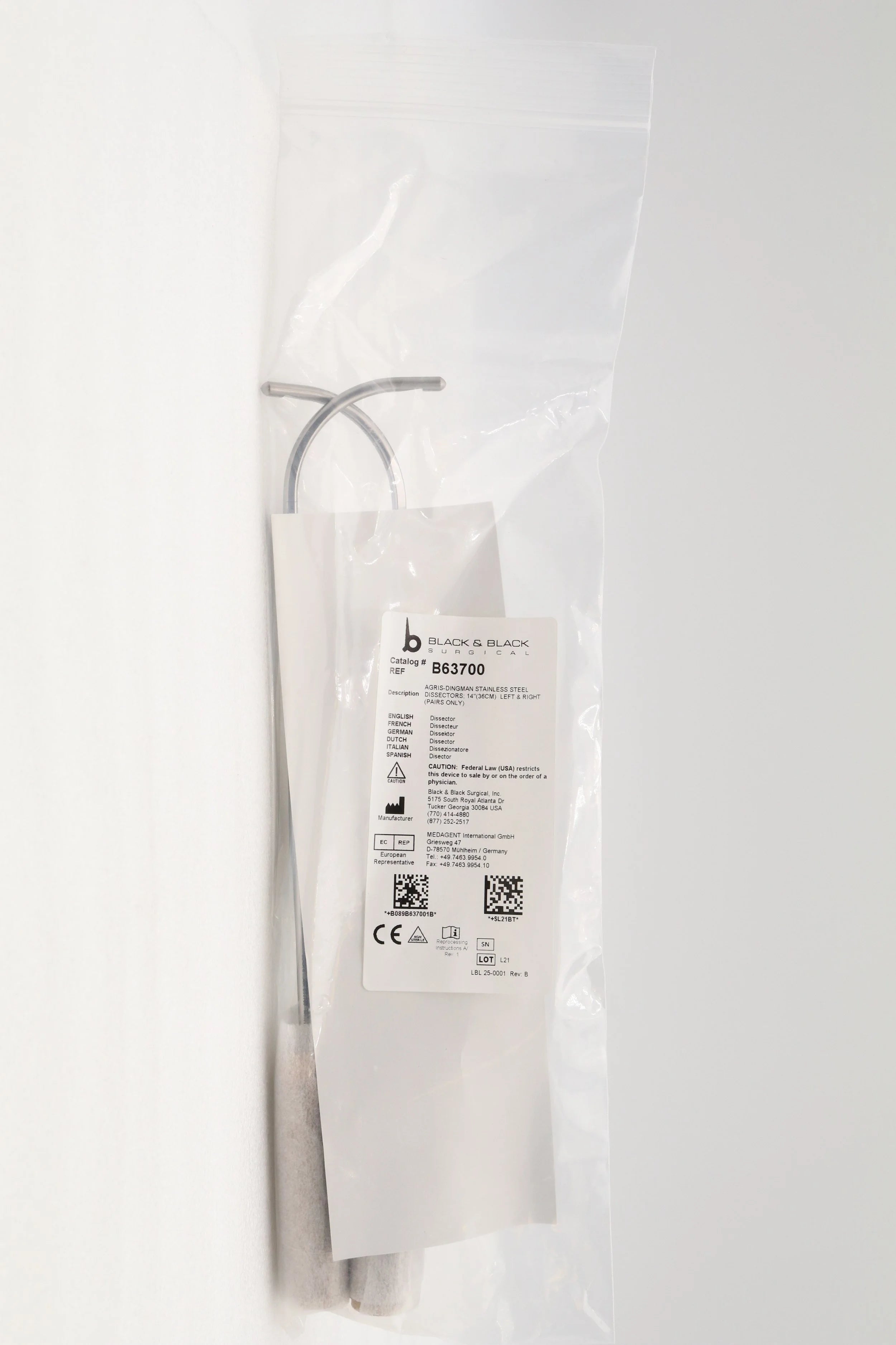 Black & Black Surgical | B63700 | SURGICAL AGRIS-DINGMAN STAINLES STEEL DISSECTORS: 14" LEFT & RIGHT PAIR