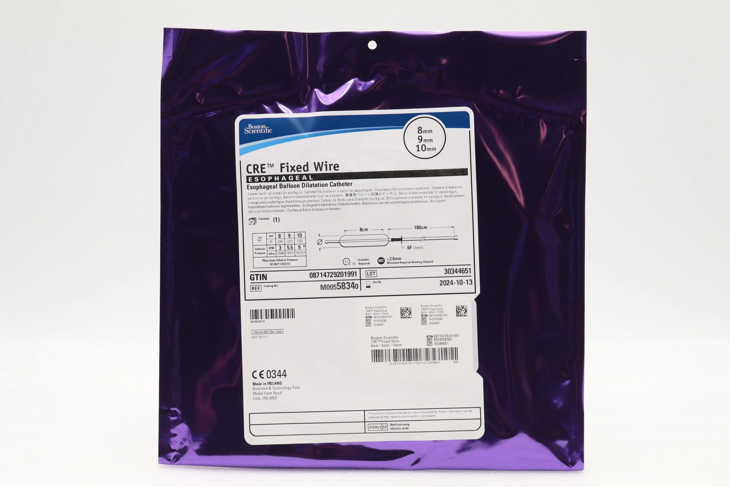 Boston Scientific | 5834 | CRE FIXED WIRE ESOPHAGEAL BALLOON DILATATION CATHETER, 8CM X 180CM (8MM, 9MM, 10MM) (M00558340)
