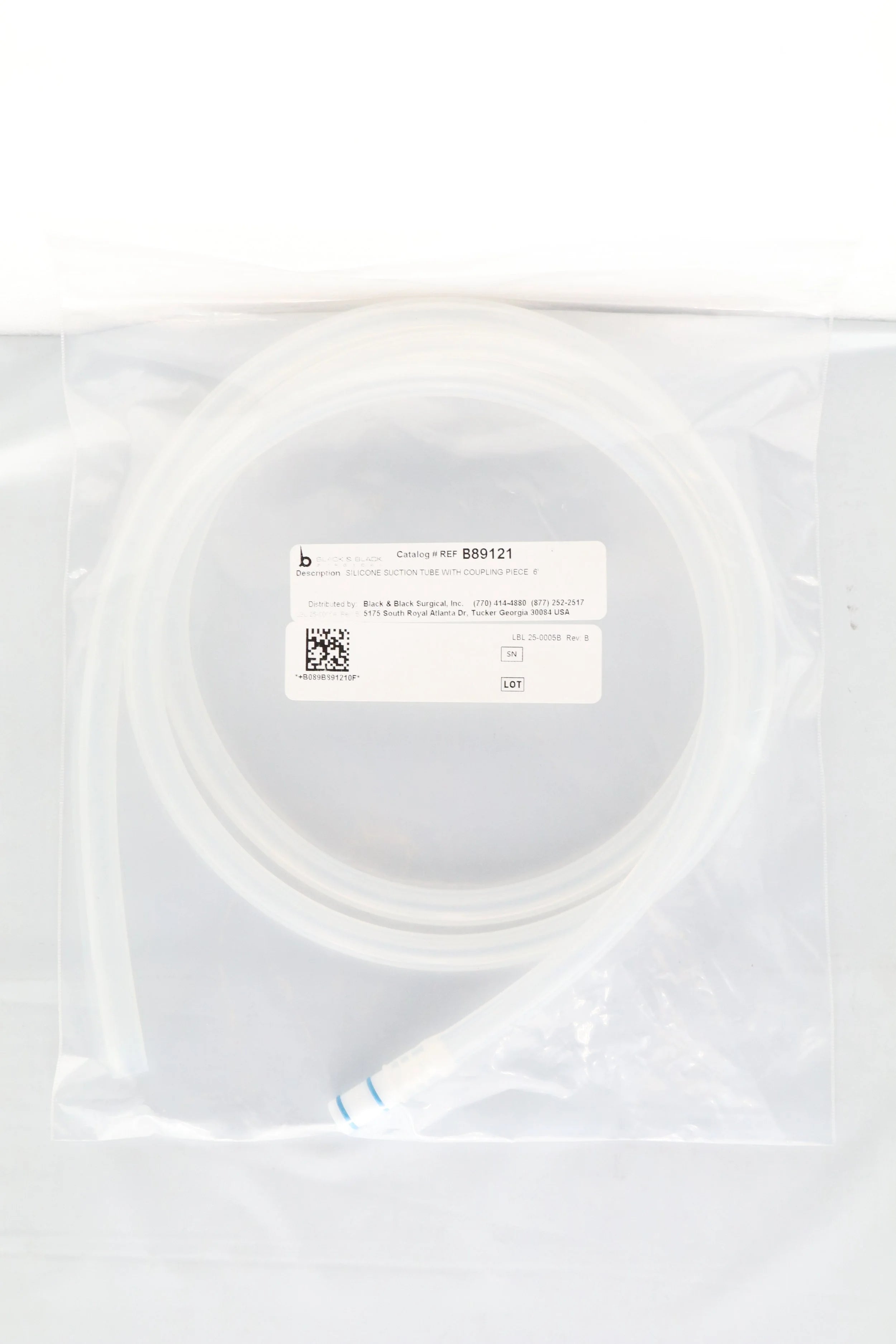 Black & Black Surgical | B89121 | Surgical Silicone Suction Tube w/ Coupling Piece 6'