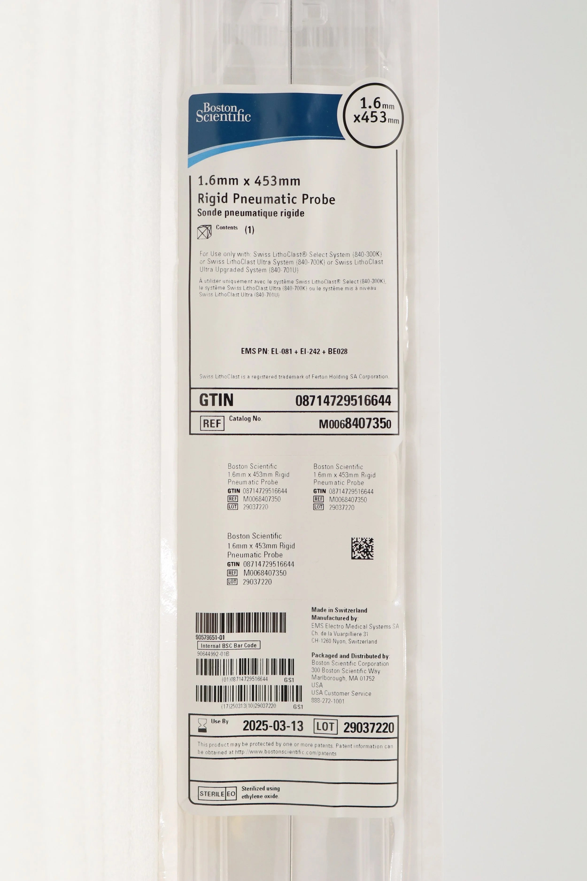 Boston Scientific | 840735 | 1.6MM X 453MM RIGID PNEUMATIC PROBE (M0068407350)