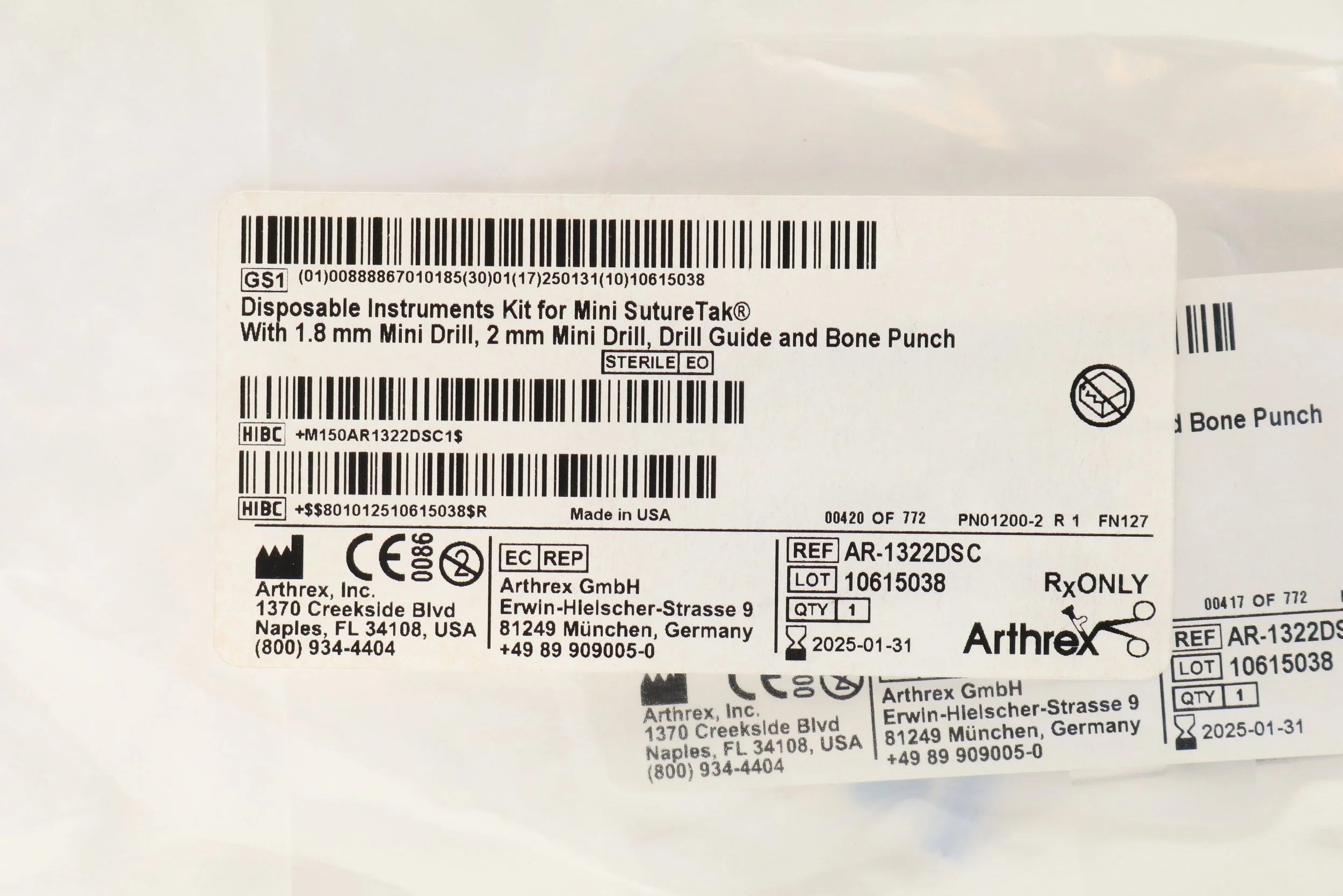 Arthrex | AR-1322DSC | Disposable Instruments Kit for Mini SutureTak