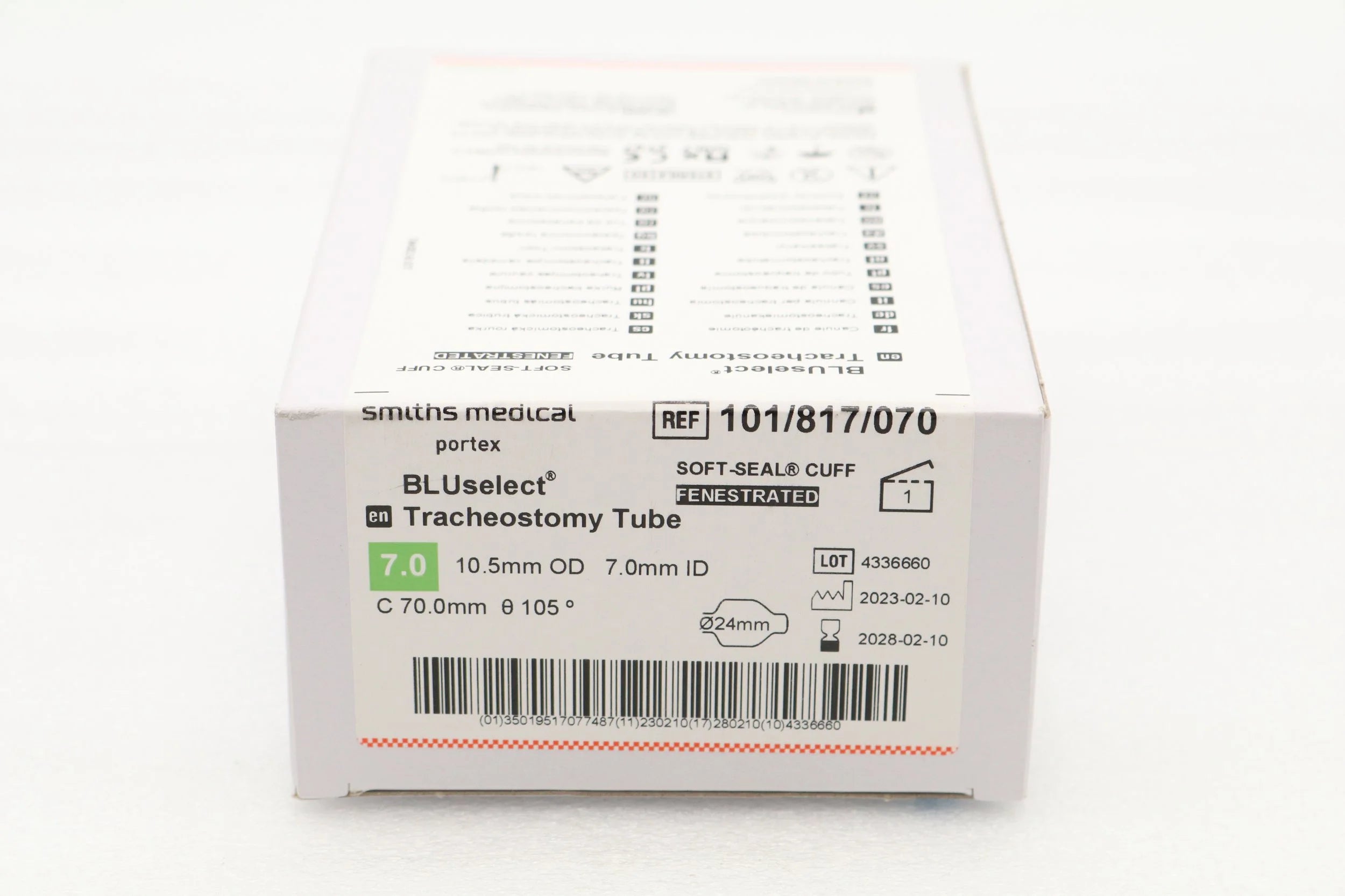 Smiths Medical | 101/817/070 | Tracheostomy Tube, 7.0, Cuffed, with Wedge and Decan Cap, Fenestrated, PVC
