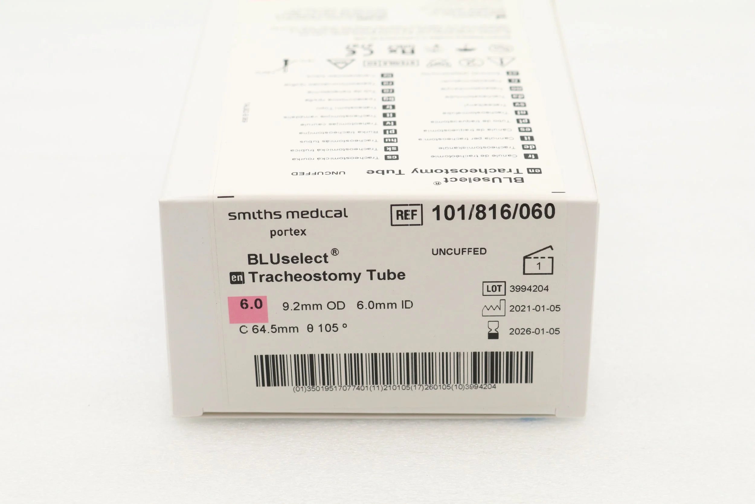 Smiths Medical | 101/816/060 | Tracheostomy Tube, 6.0, Uncuffed, with Wedge, Non-Fenestrated, PVC