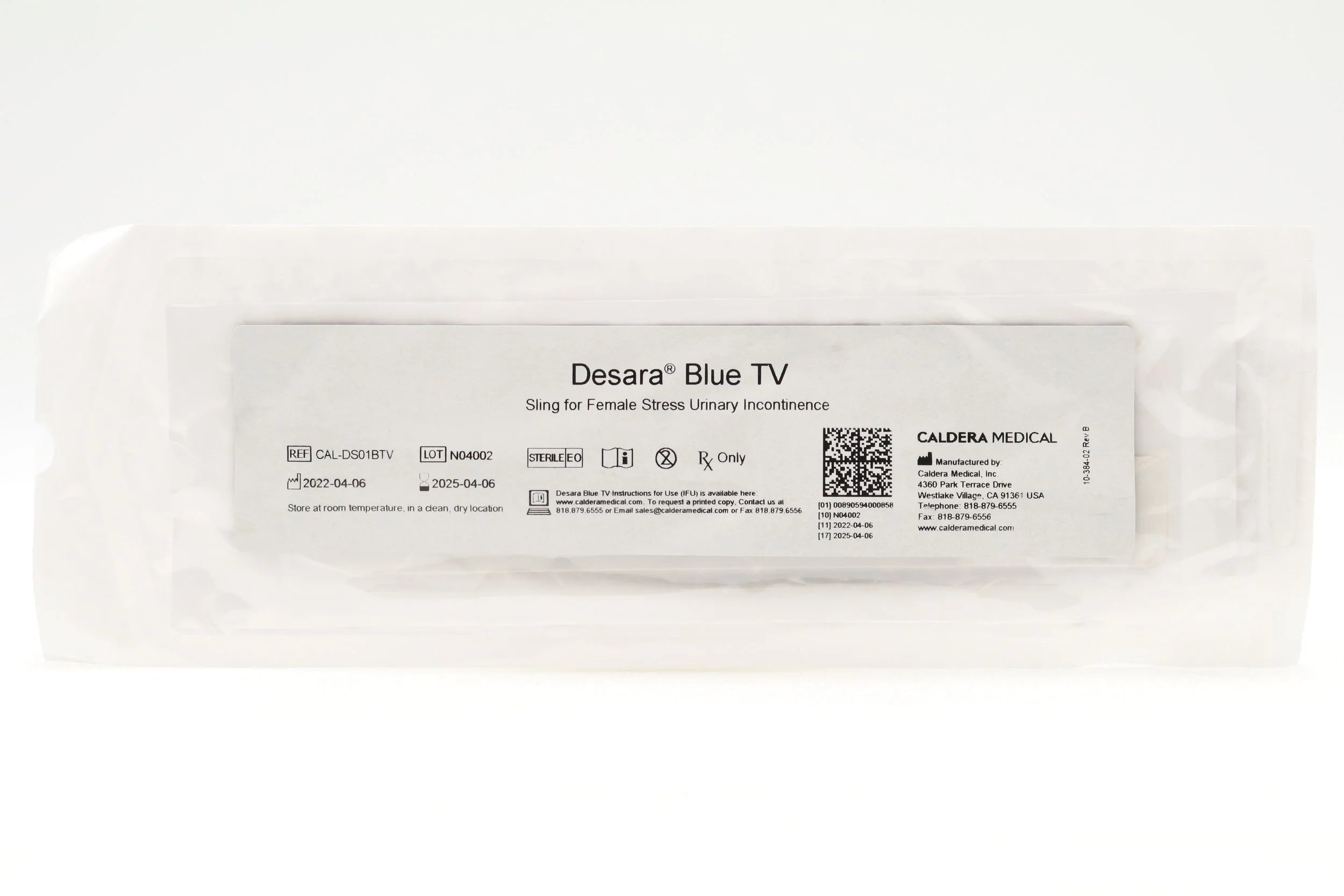 Caldera Medical | CAL-DS01BTV | DESARA BLUE TV BLUE SLING WITH DILATOR TUBE FOR FEMALE STRESS URINARY INCONTINENCE, 1.1CM X 45CM