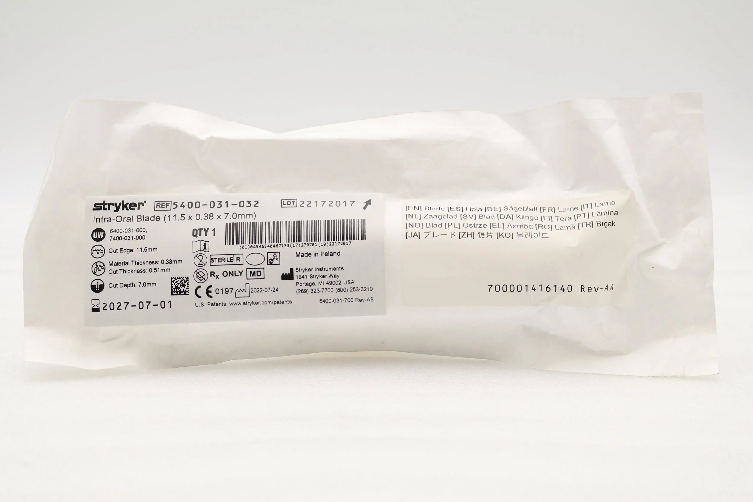 Stryker | 5400-031-032 | Core Intra-Oral Blade 11.5mm x 7mm x 0.38mm