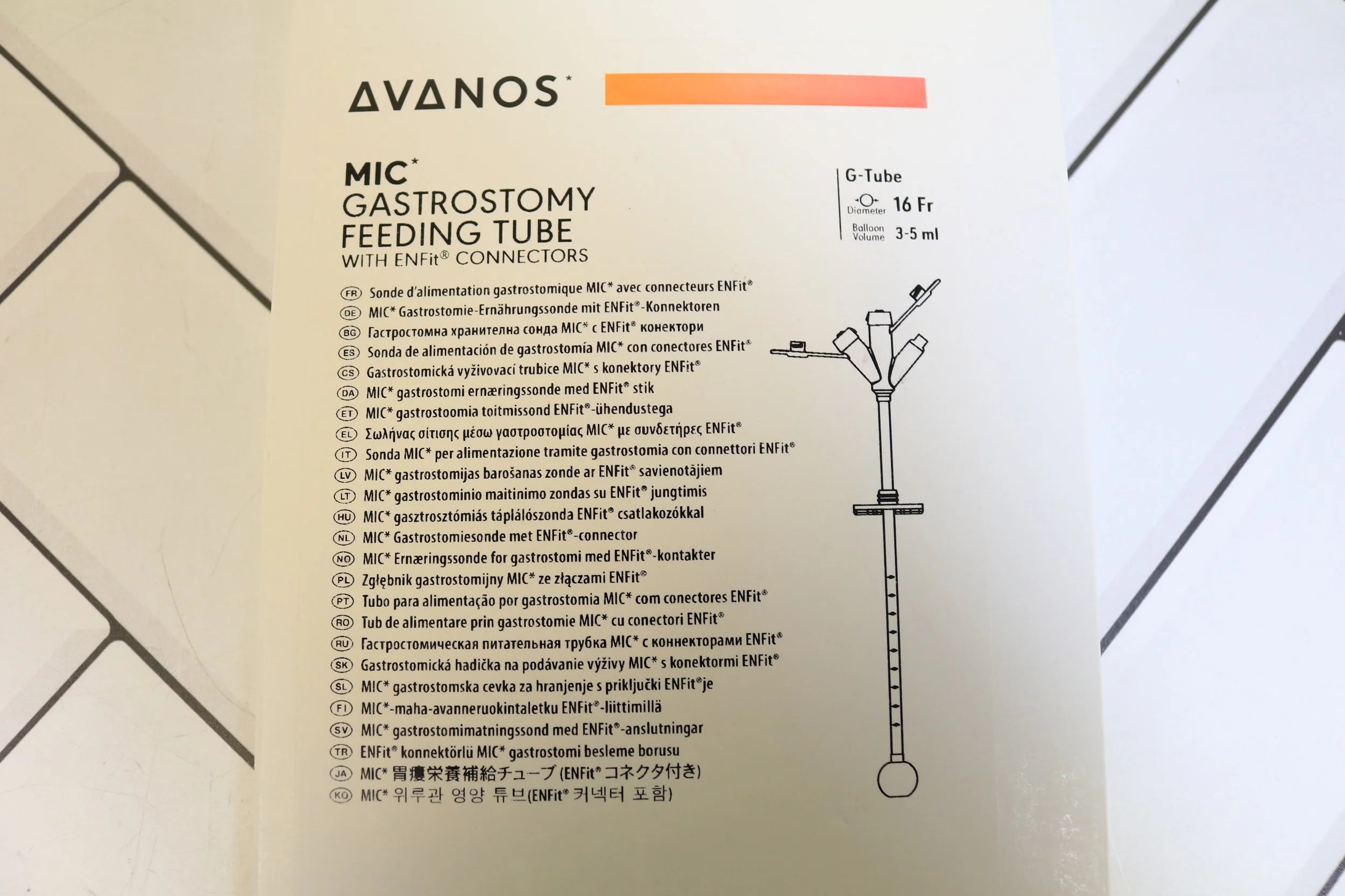 Avanos Medical | 8100-16LV | MIC* Gastronomy Feeding Tube with ENFit Connectors 16 Fr Diameter 3-5mL Balloon Volume