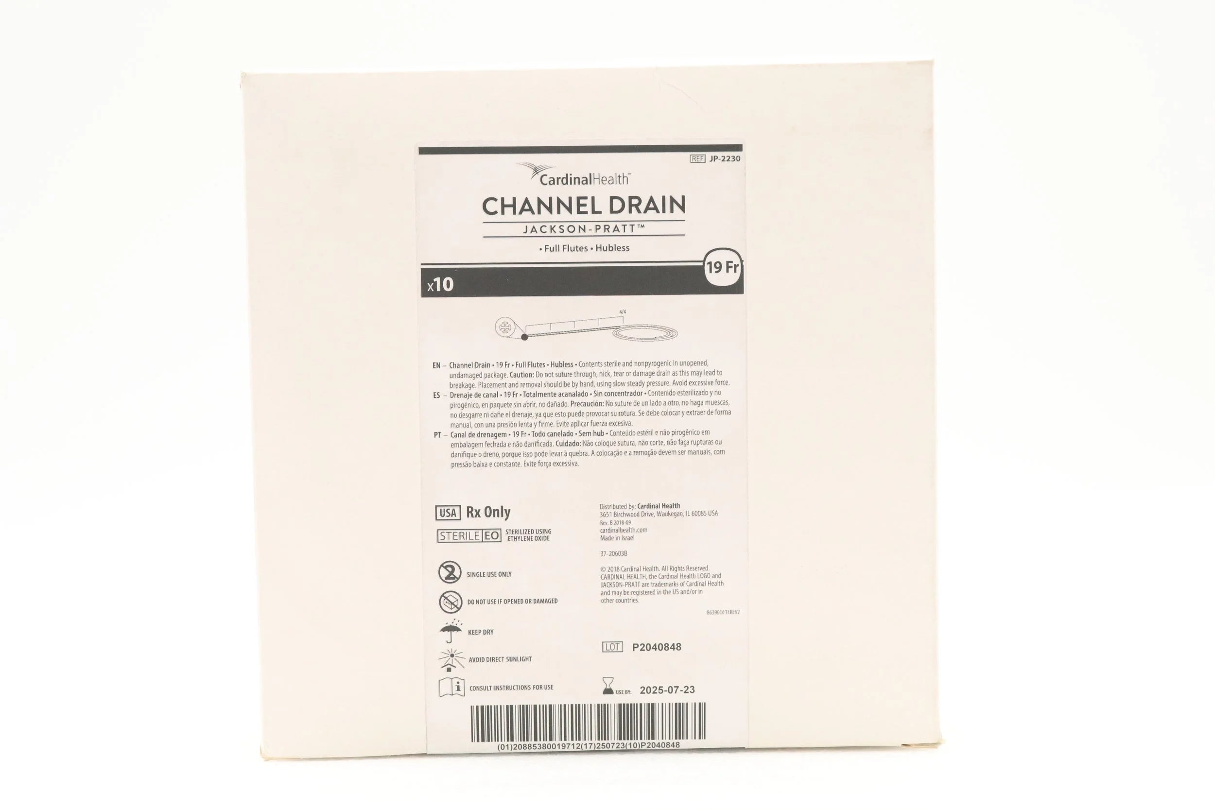 Cardinal Health | JP-2230 | Jackson-Pratt 19F Silicone Round Drain Hubless, 30cm Channel