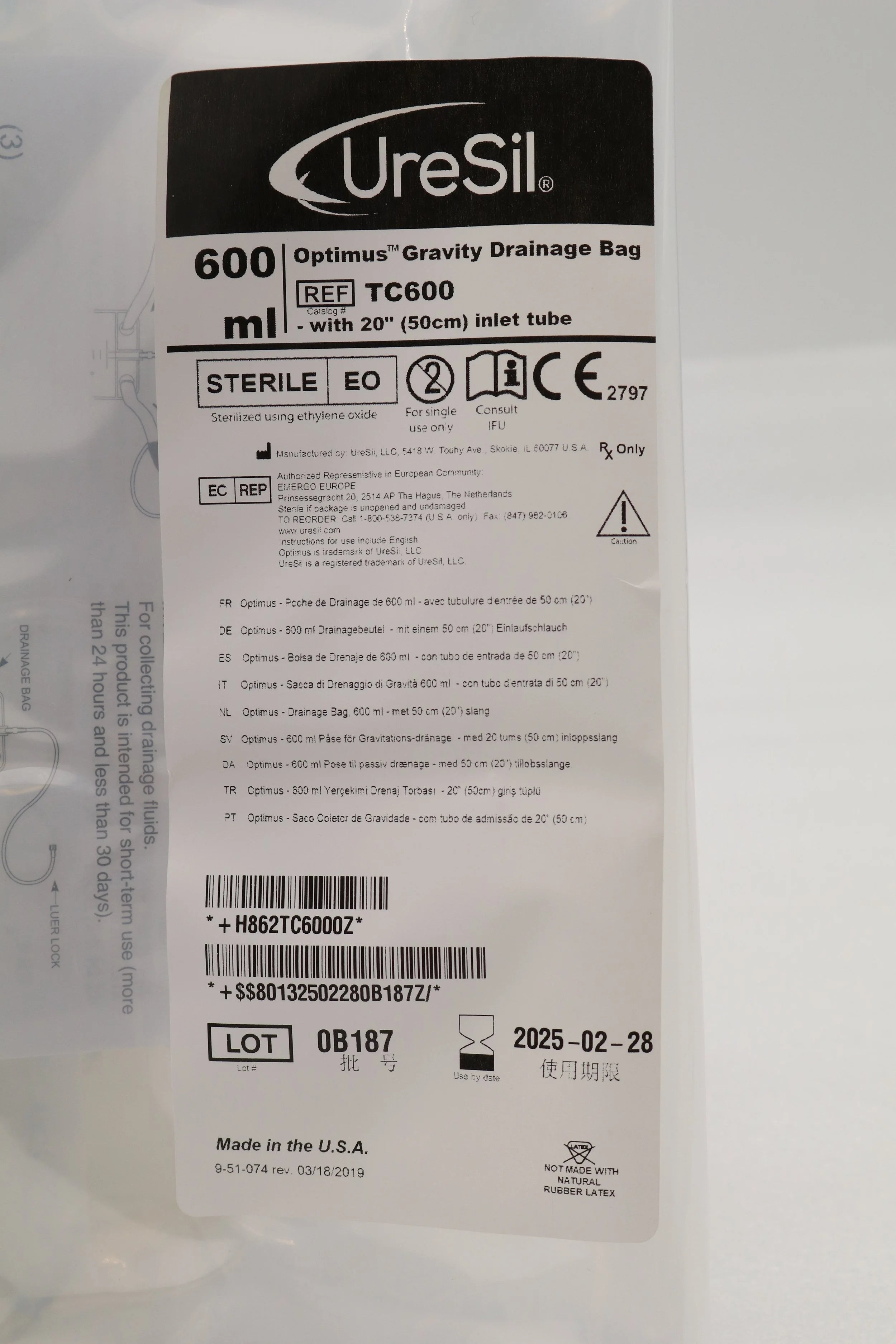 Uresil | TC600 | BAG, DRAINAGE, 600ML, F NEPHROSTOMY