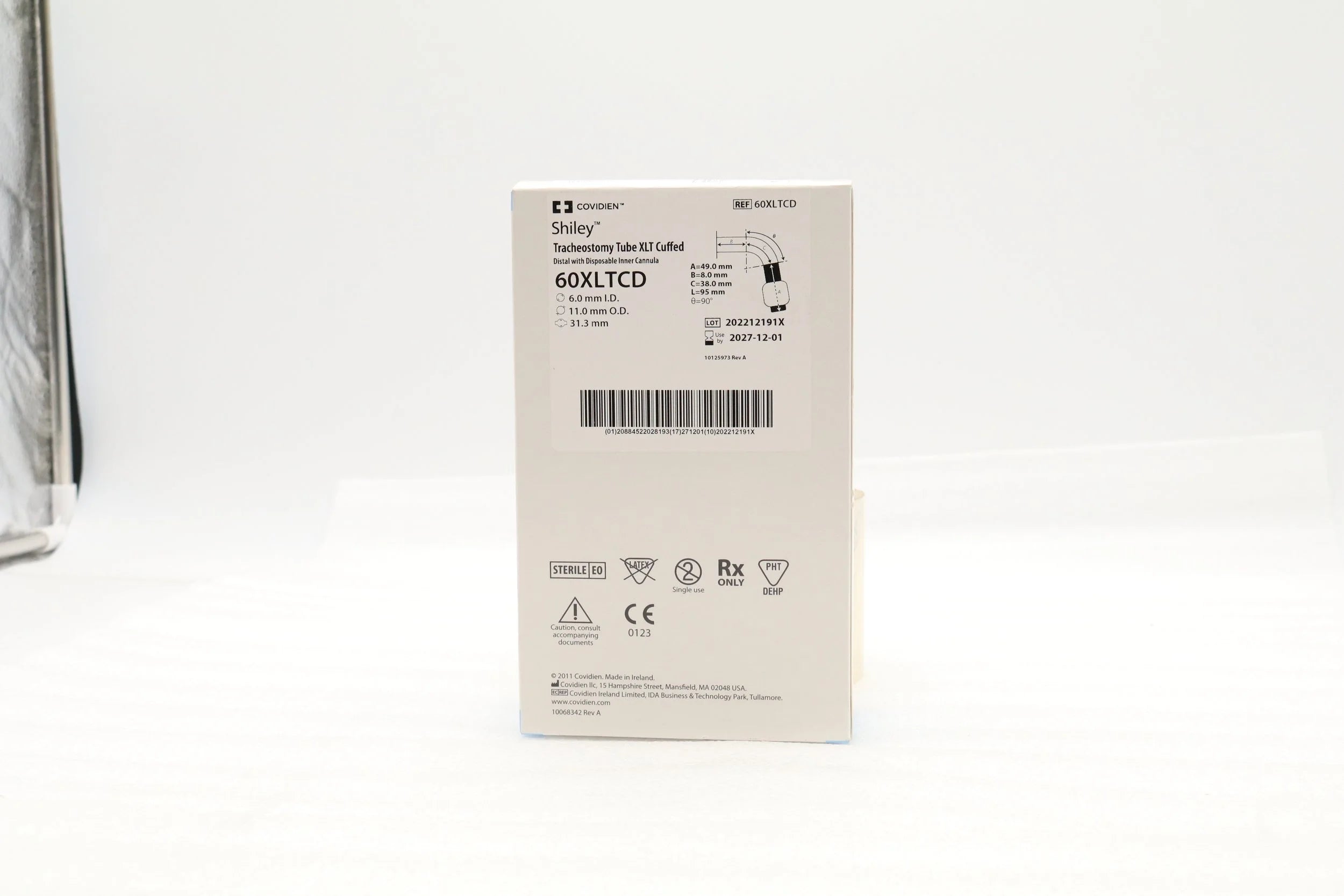 Covidien | 60XLTCD | SHILEY TRACHEOSTOMY TUBE XLT CUFFED DISTAL WITH DISPOSABLE INNER CANNULA, 6.0MM I.D., 11.0MM O.D., 31.3MM