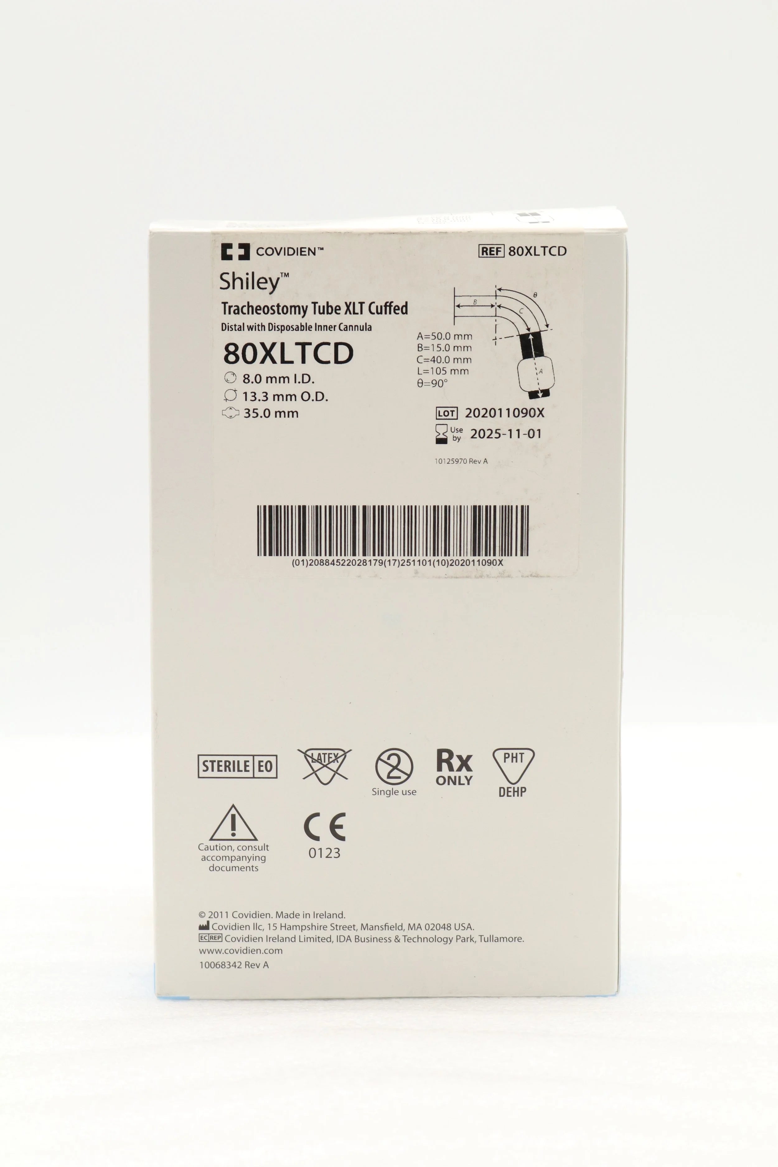 Covidien | 80XLTCD | Shiley Tracheostomy Tube XLT Cuffed, Distal 8.0mm