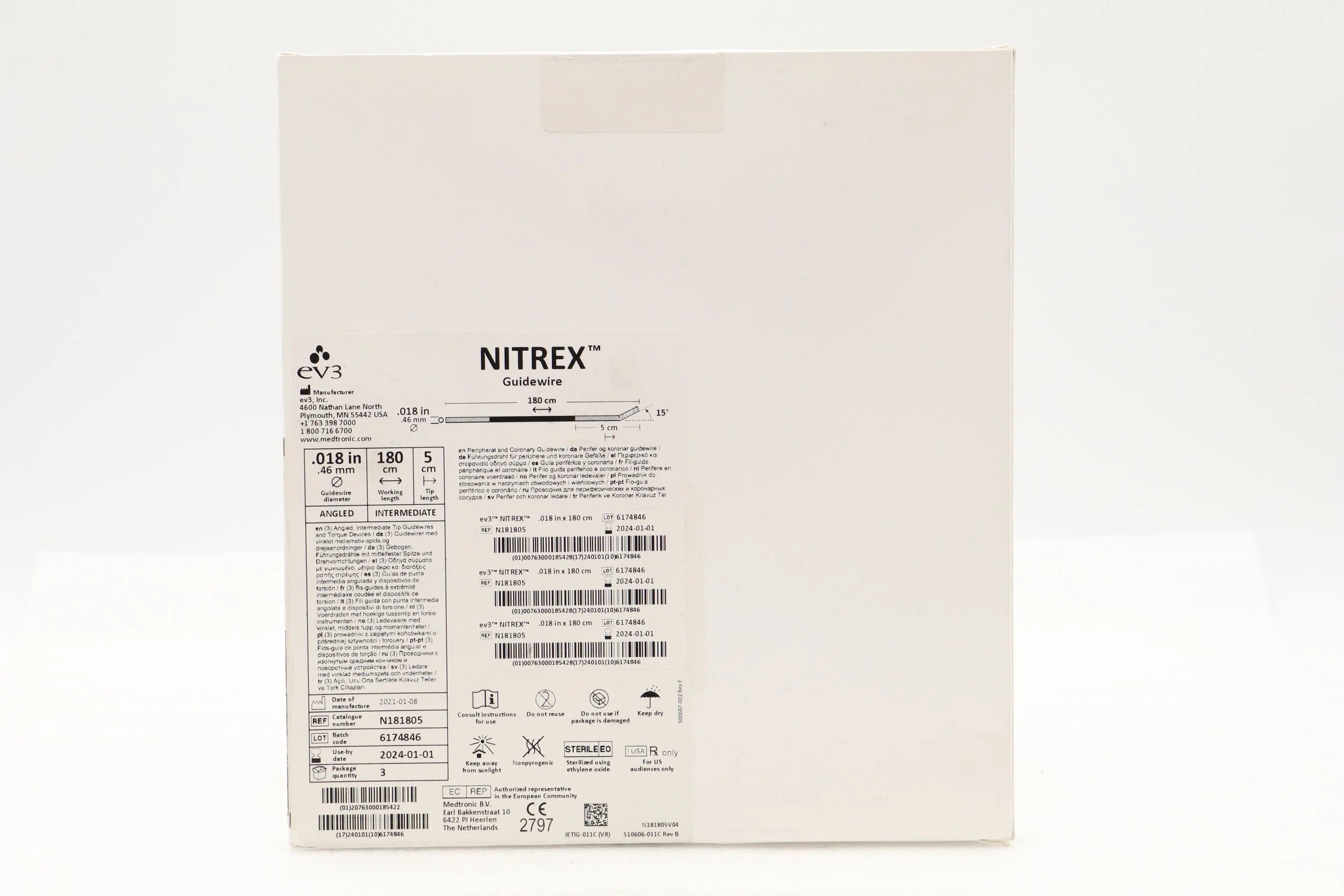 ev3 | N181805 | Nitrex Guidewire: 0.018" x 180cm, Angled