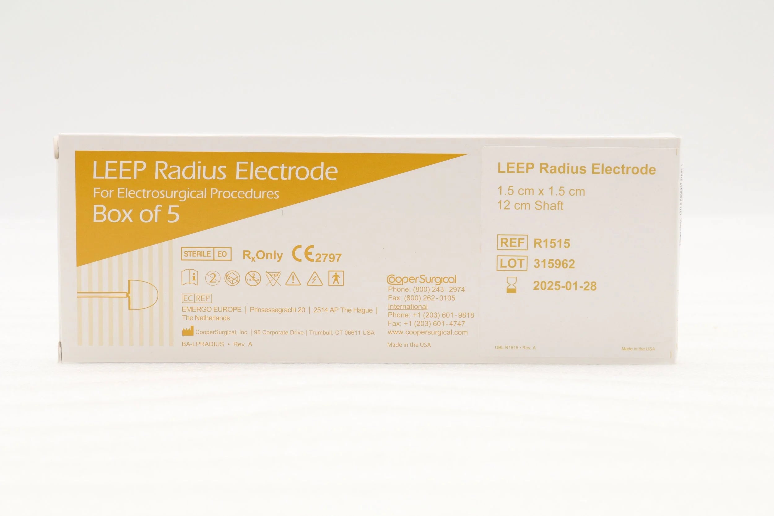 Cooper Surgical | R1515 | LEEP RADIUS ELECTRODE FOR ELECTROSURGICAL PROCEDURES, 1.5CM X 1.5CM, 12CM SHAFT