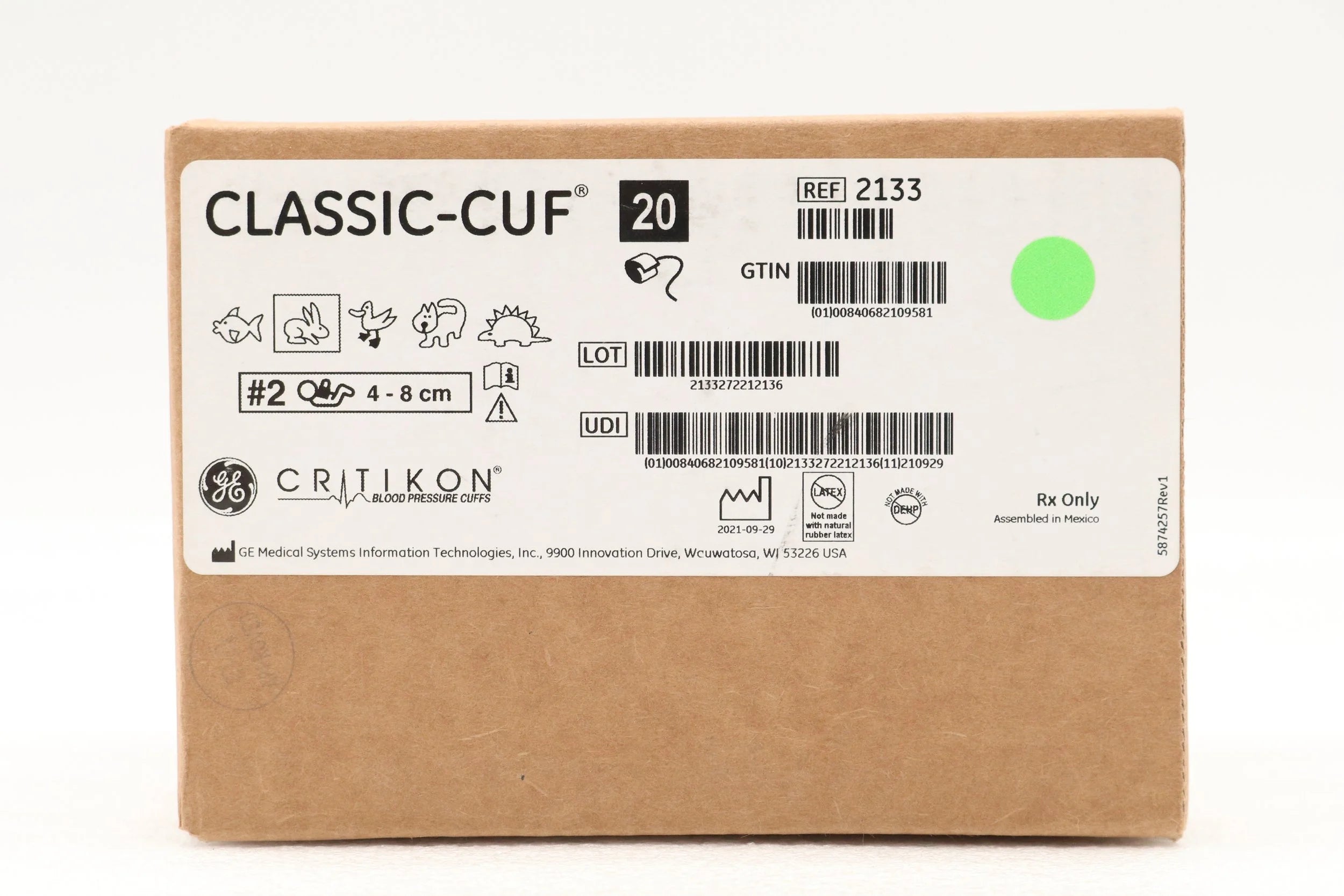 GE | 2133 | CLASSIC-CUF, Neonatal #2, 1 TB, Male Slip, White 4 -8cm