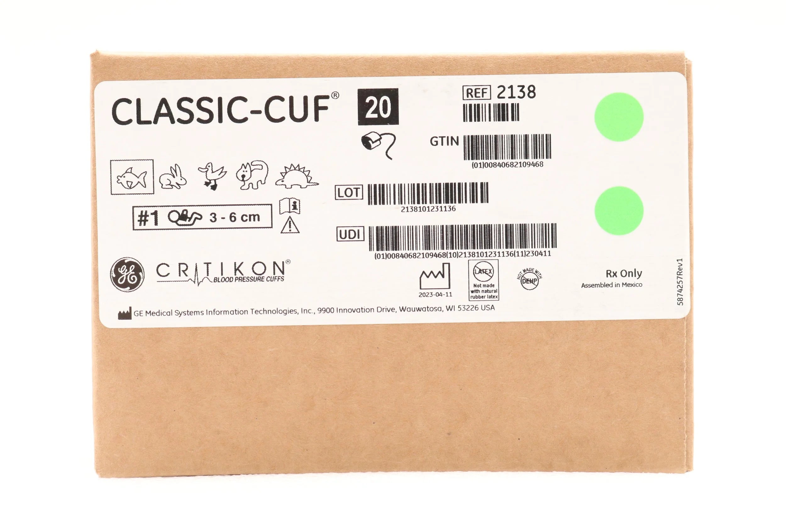 GE | 2138 | CUFF, BP, CLASSIC-CUF, NEO#1, 1TB, WHIT, DISP