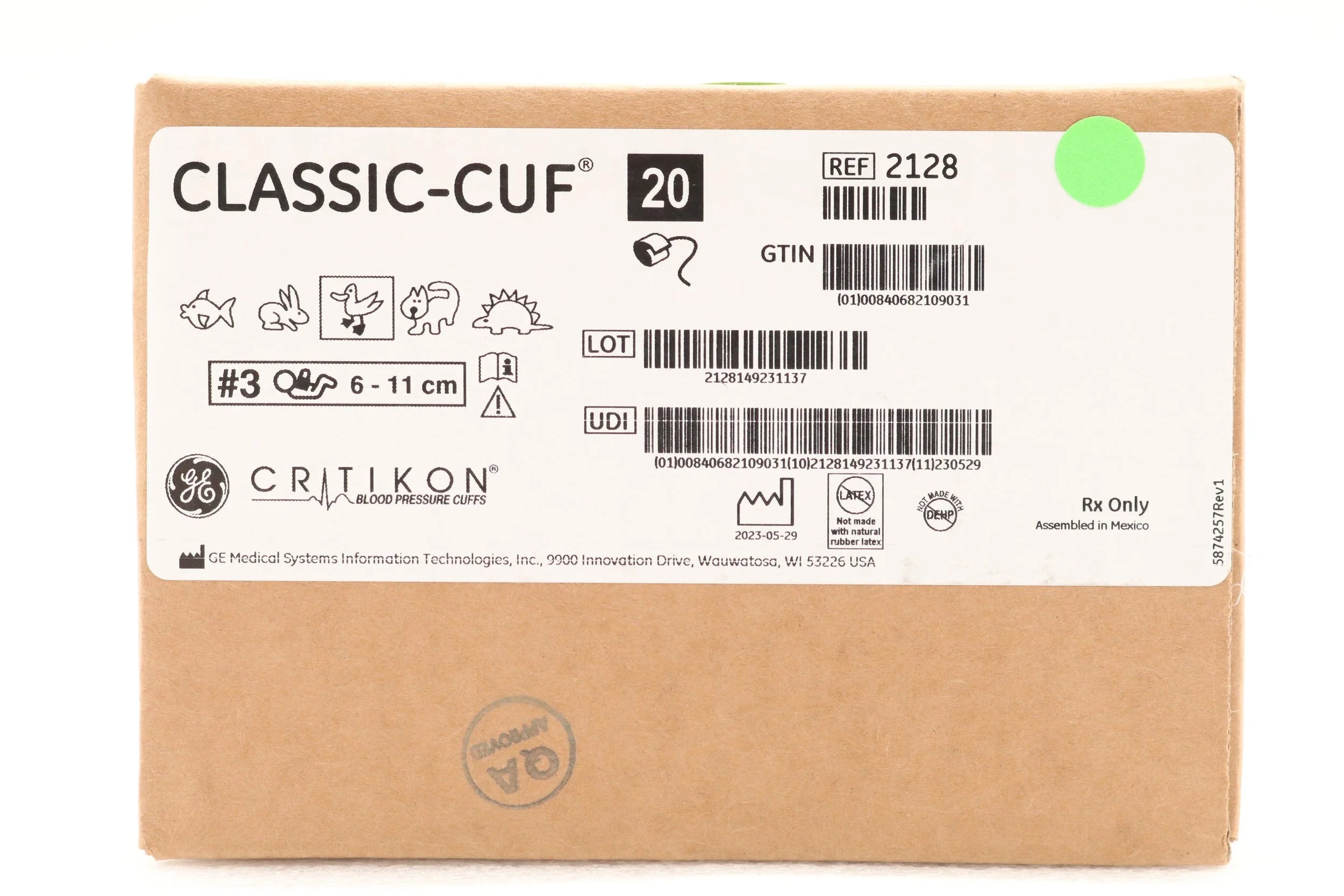 GE | 2128 | CUFF CLASSIC BP 1-TUBE NEONATAL MALE WHITE