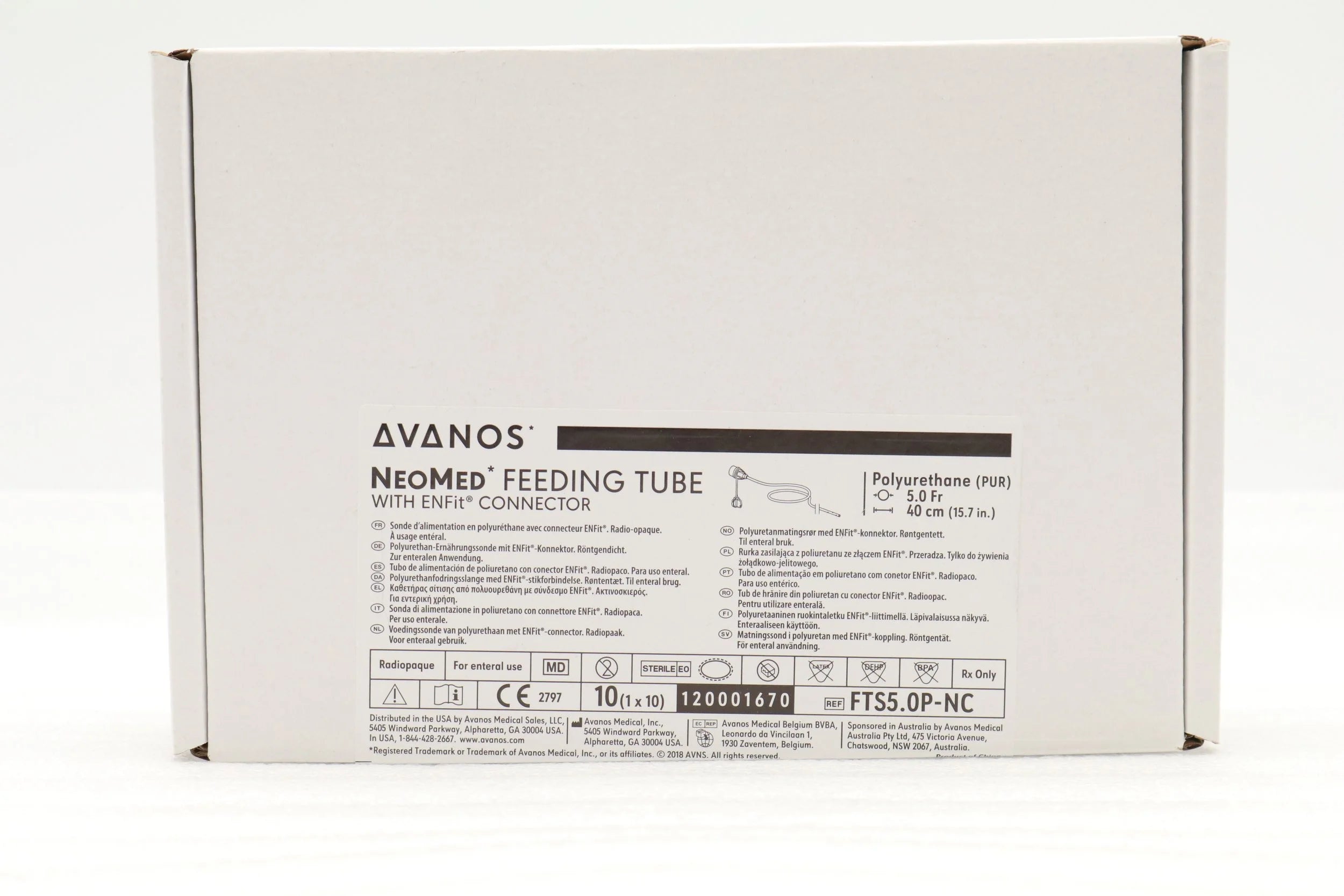 Avanos Medical | FTS5.0P-NC | NeoConnect Polyurethane Enteral Feeding Tube with ENFit Connector, Radiopaque Stripe, Orange, 5.0 Fr, Length 40 cm