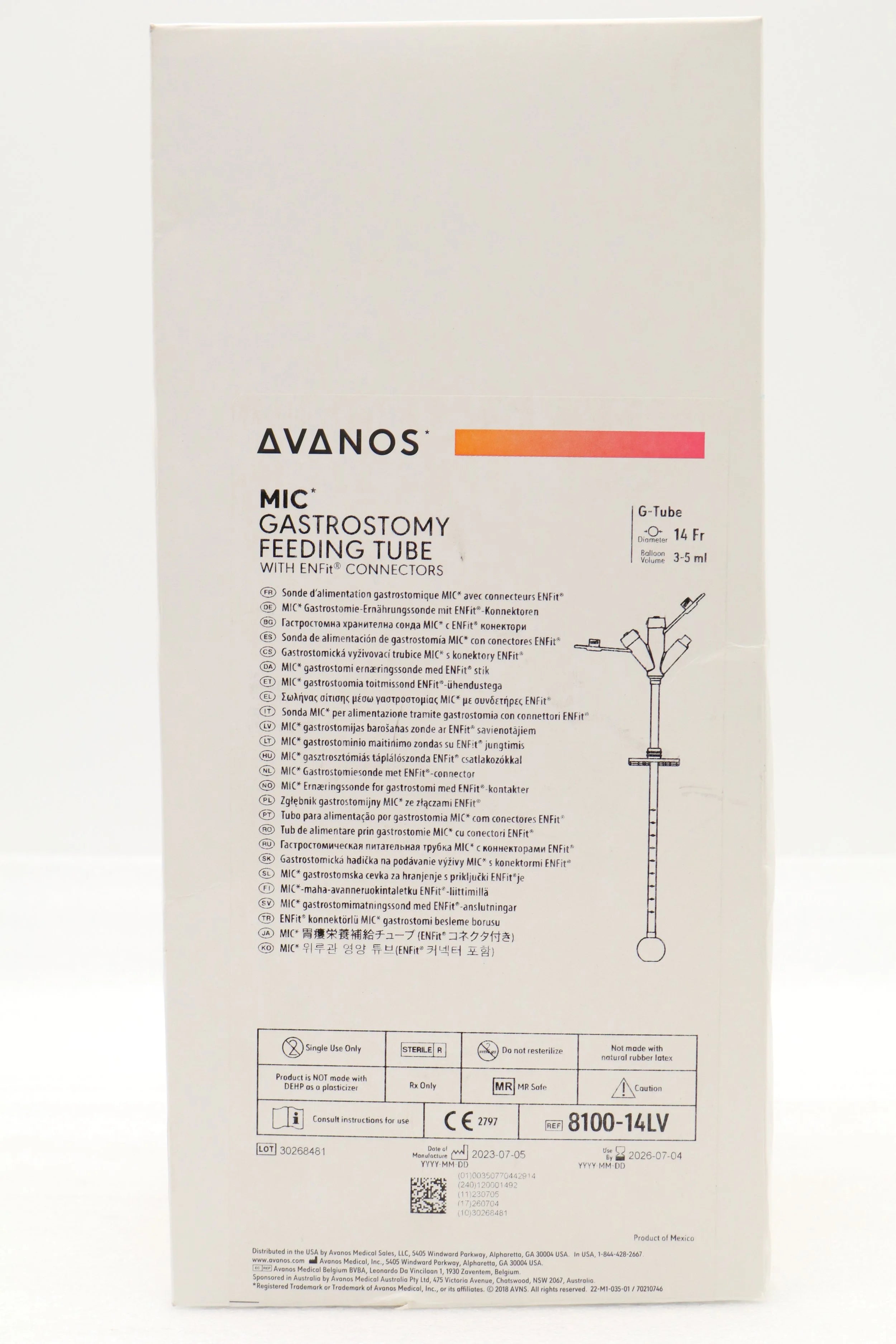 Avanos Medical | 8100-14LV | MIC Gastrostomy Feeding Tube w/ENFit 14F