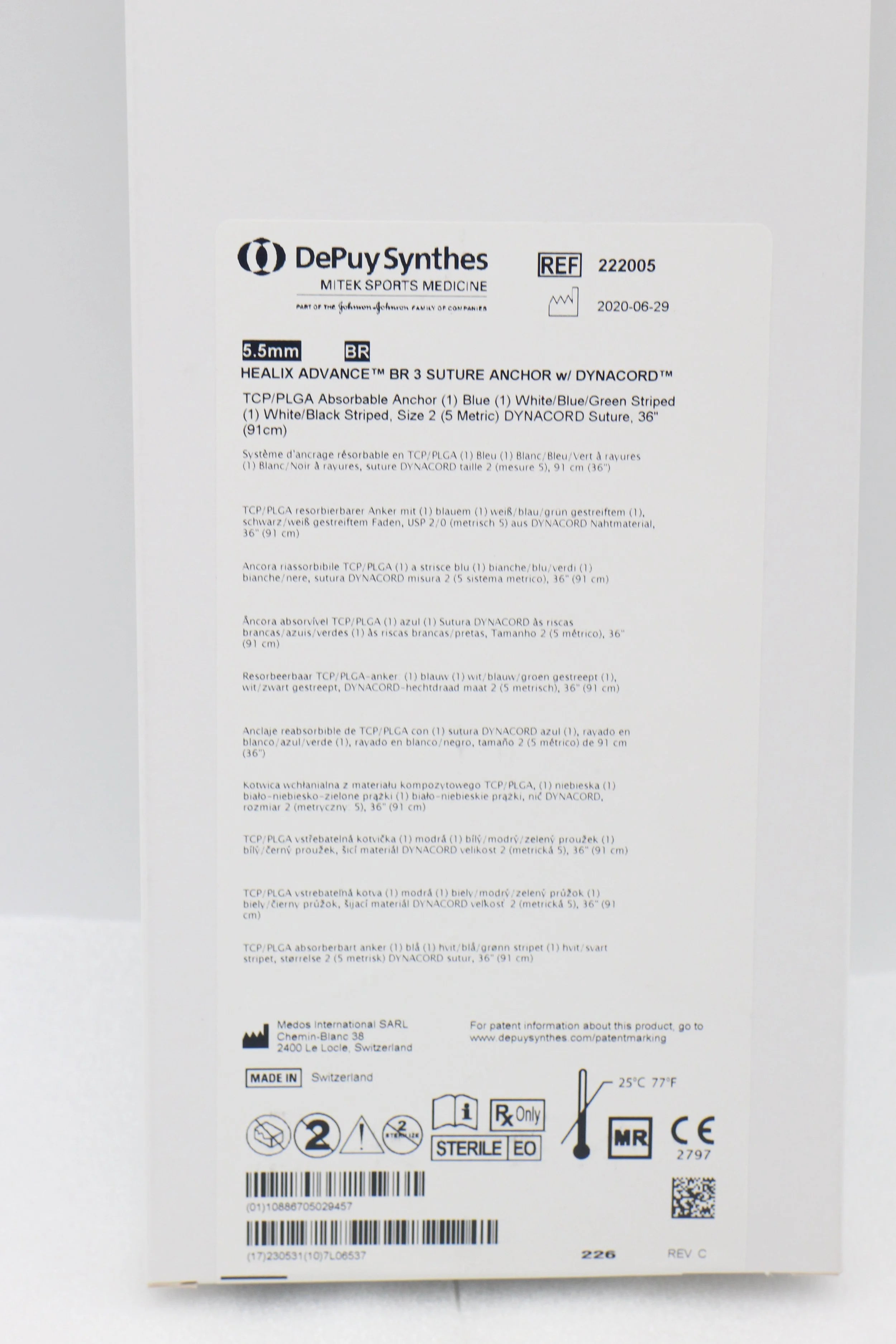 Depuy Synthes | 222005 | Healix Advance BR 3 Suture Anchor with DYNACORD
