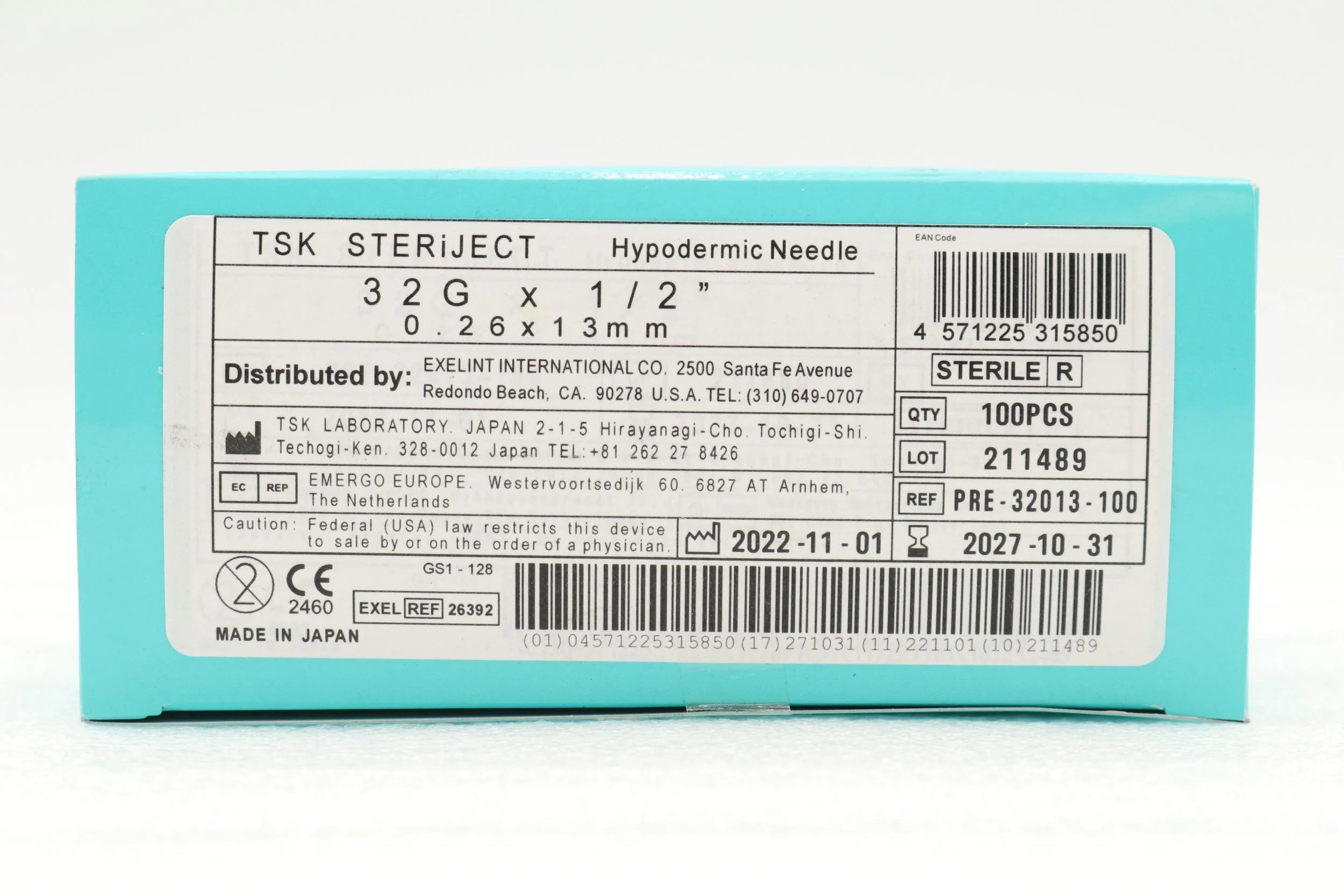 TSK Laboratory | PRE-32013 | LABORATORY STERiJECT Hypodermic Needles 32g x 1/2 " (PRE-32013-100)