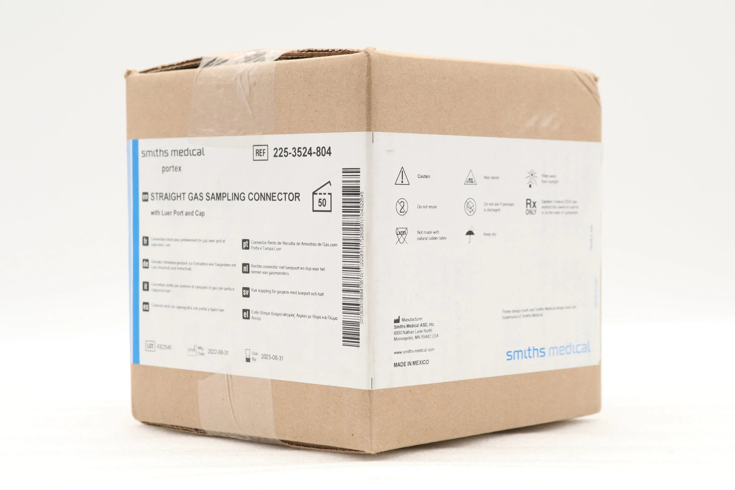 Smiths Medical | 225-3524-804 | Connector Gas Sampling Portex Straight Clear w/ Capped Port