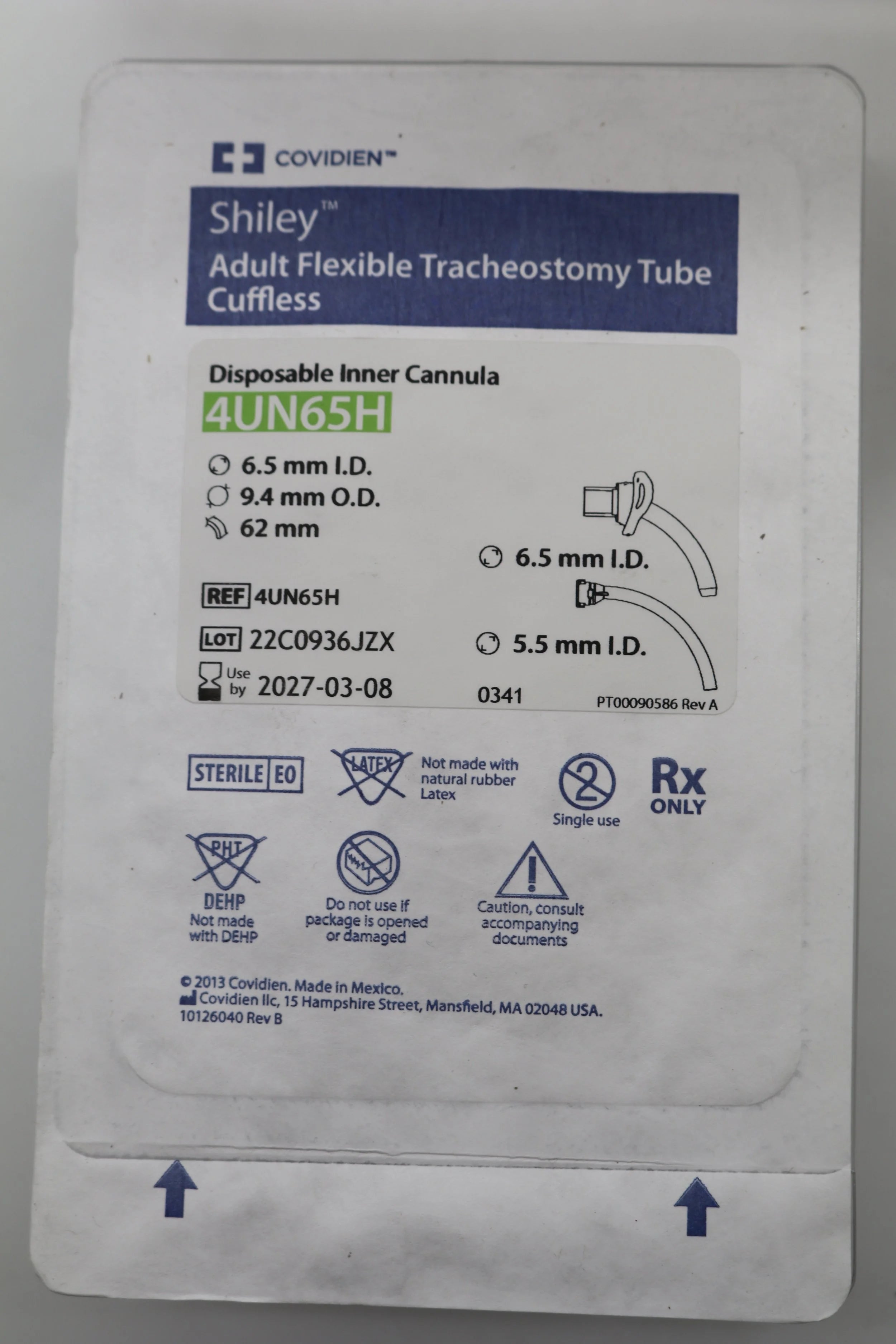 Covidien | 4UN65H | Shiley Adult Flexible Tracheostomy Tube Cuffless Disposable Inner Cannula