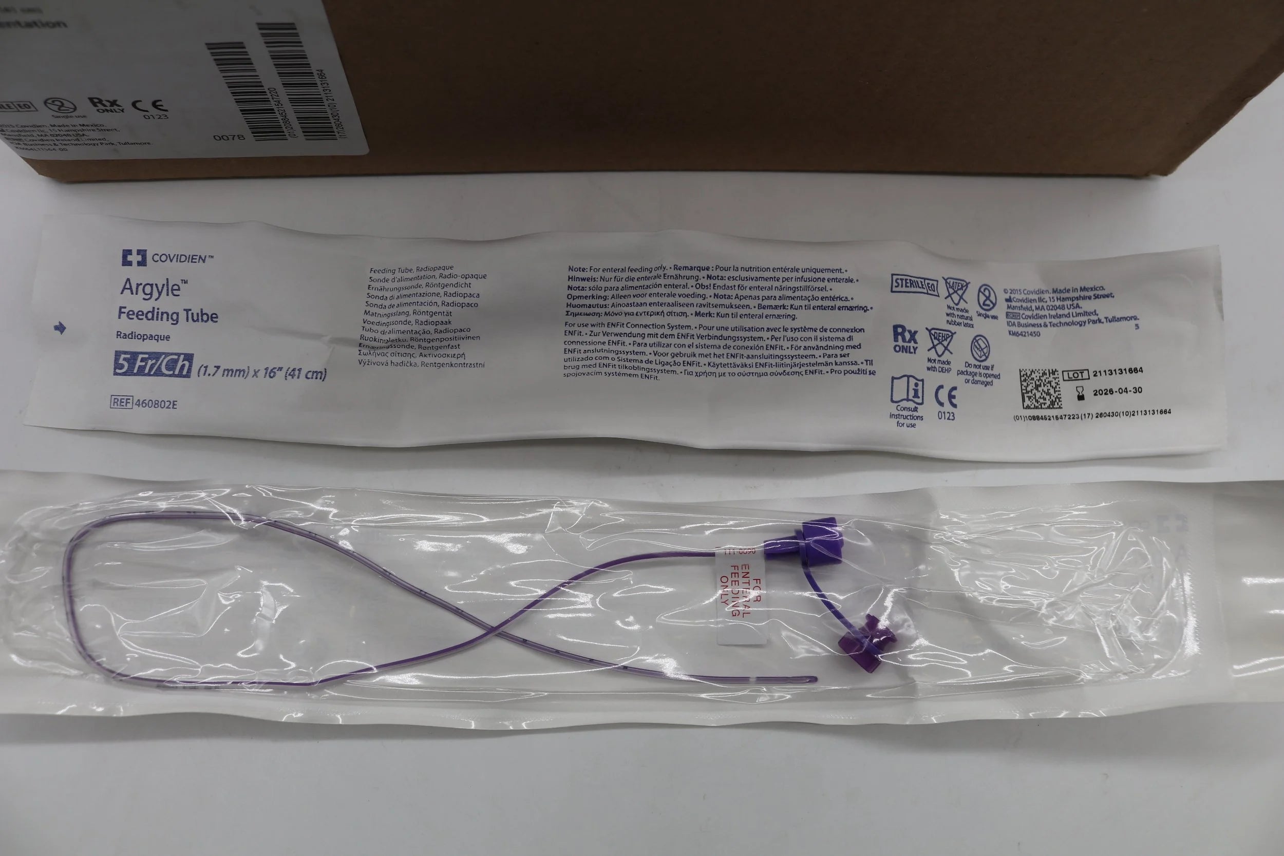 Covidien | 460802E | Argyle Feeding Tube 5 Fr/Ch x 16in (1.7mm x 41cm)
