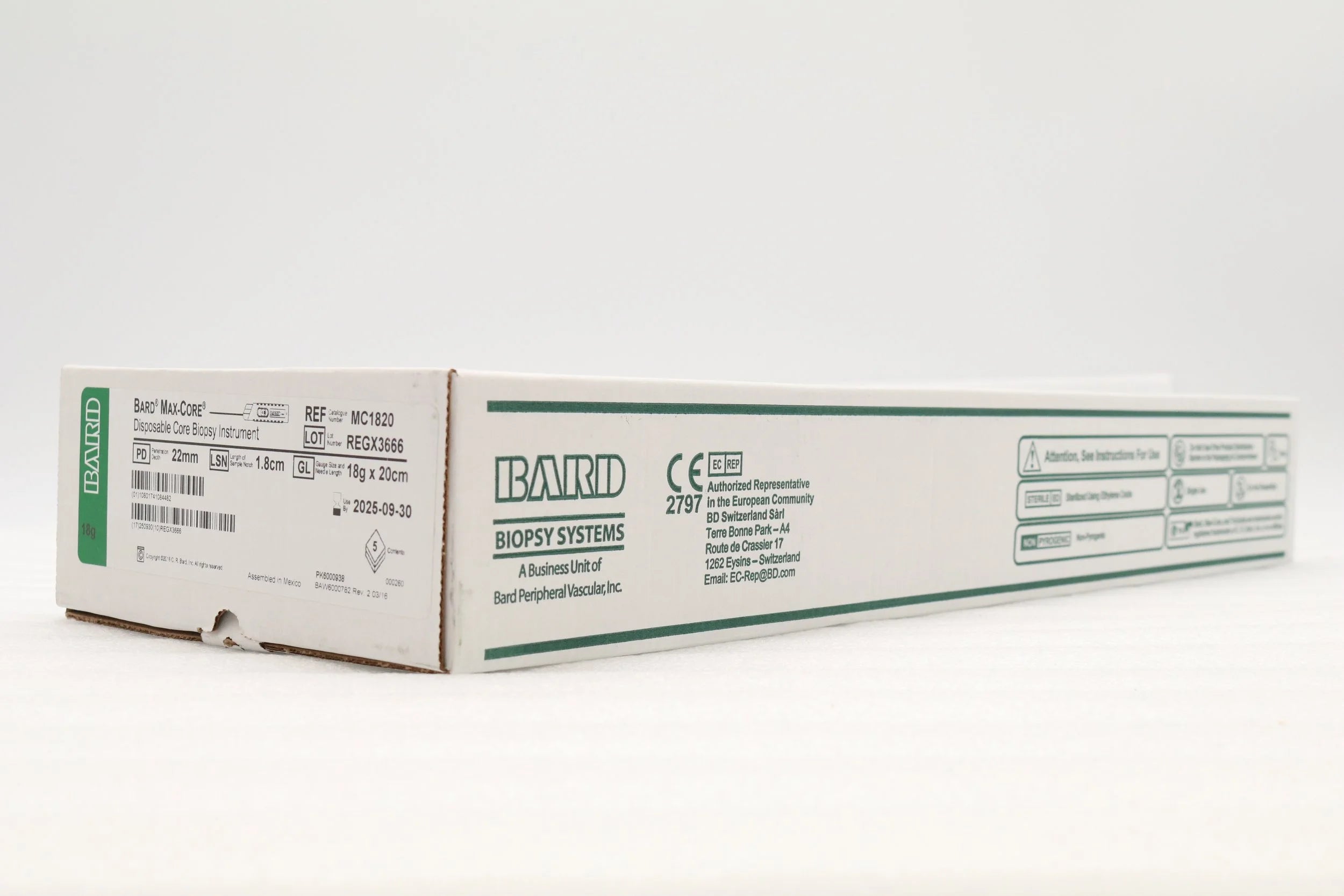 Bard | MC1820 | MAX-CORE DISPOSABLE CORE BIOPSY INSTRUMENT, 22MM PENETRATION, 18G X 20CM, 1.8CM