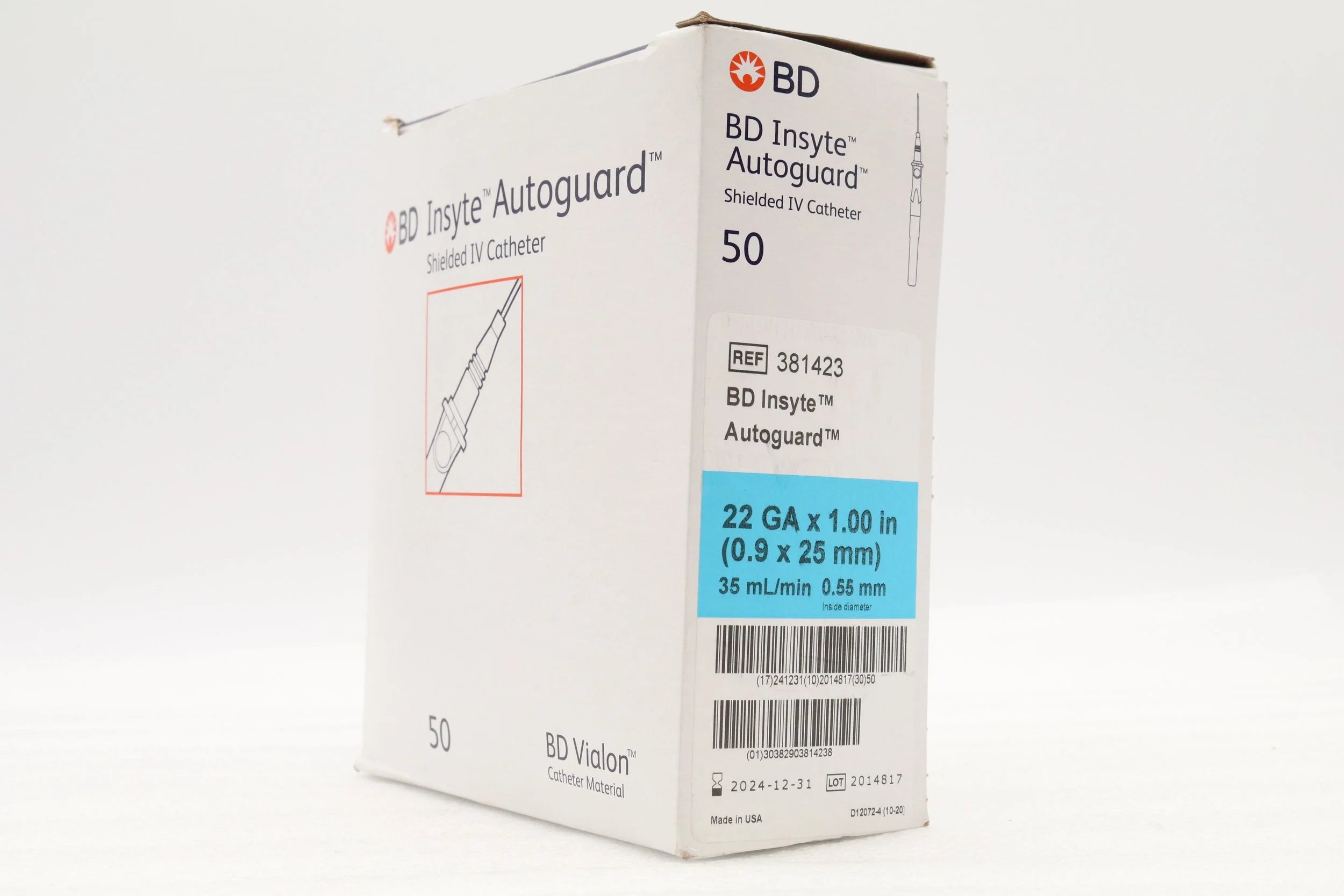 BD | 381423 | Insyte Autoguard Shielded I.V. Catheter 22G x 1" Blue