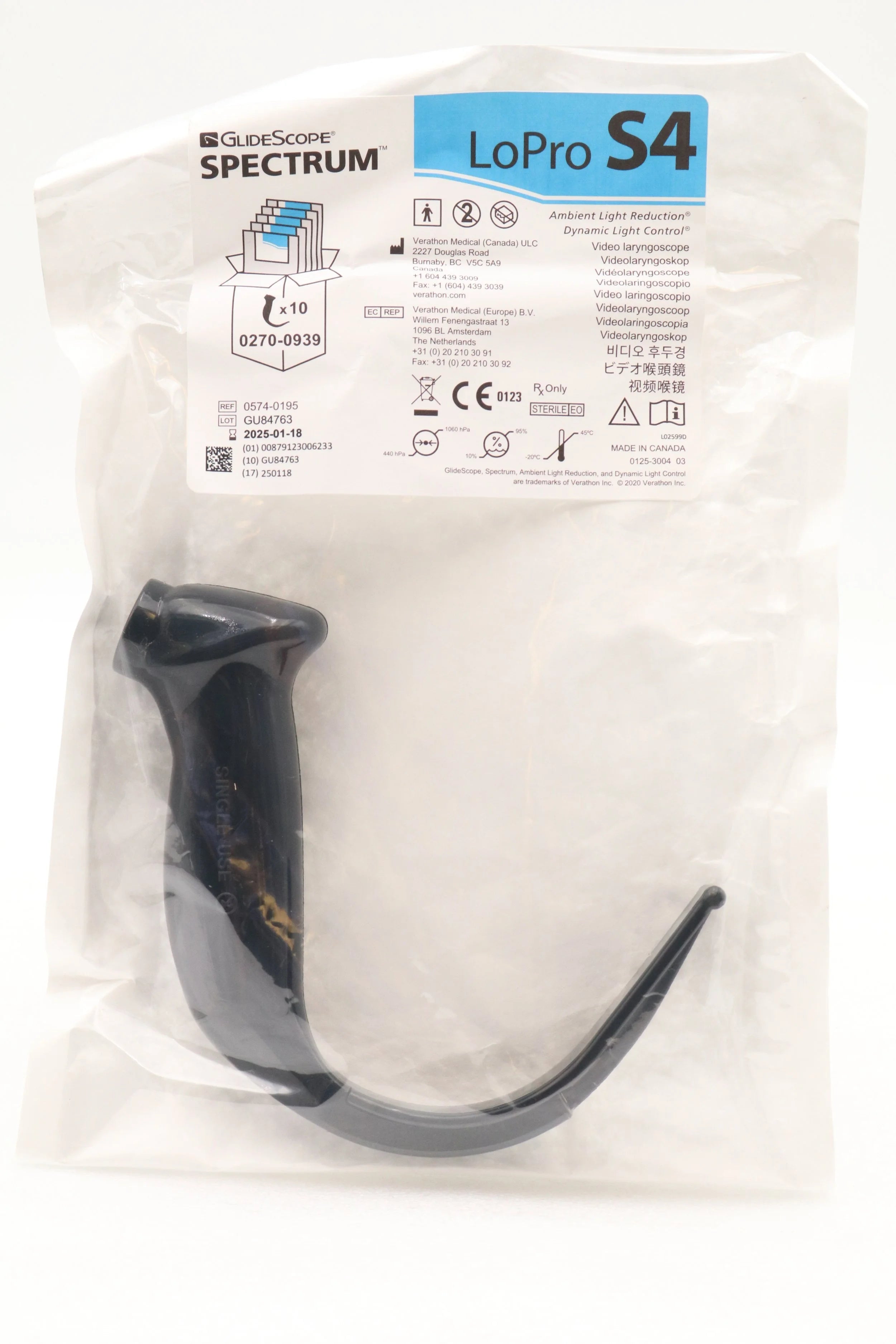 Verathon Medical | 0574-0195 | SHORTDATE GlideScope Spectrum Video Laryngoscope LoPro S4