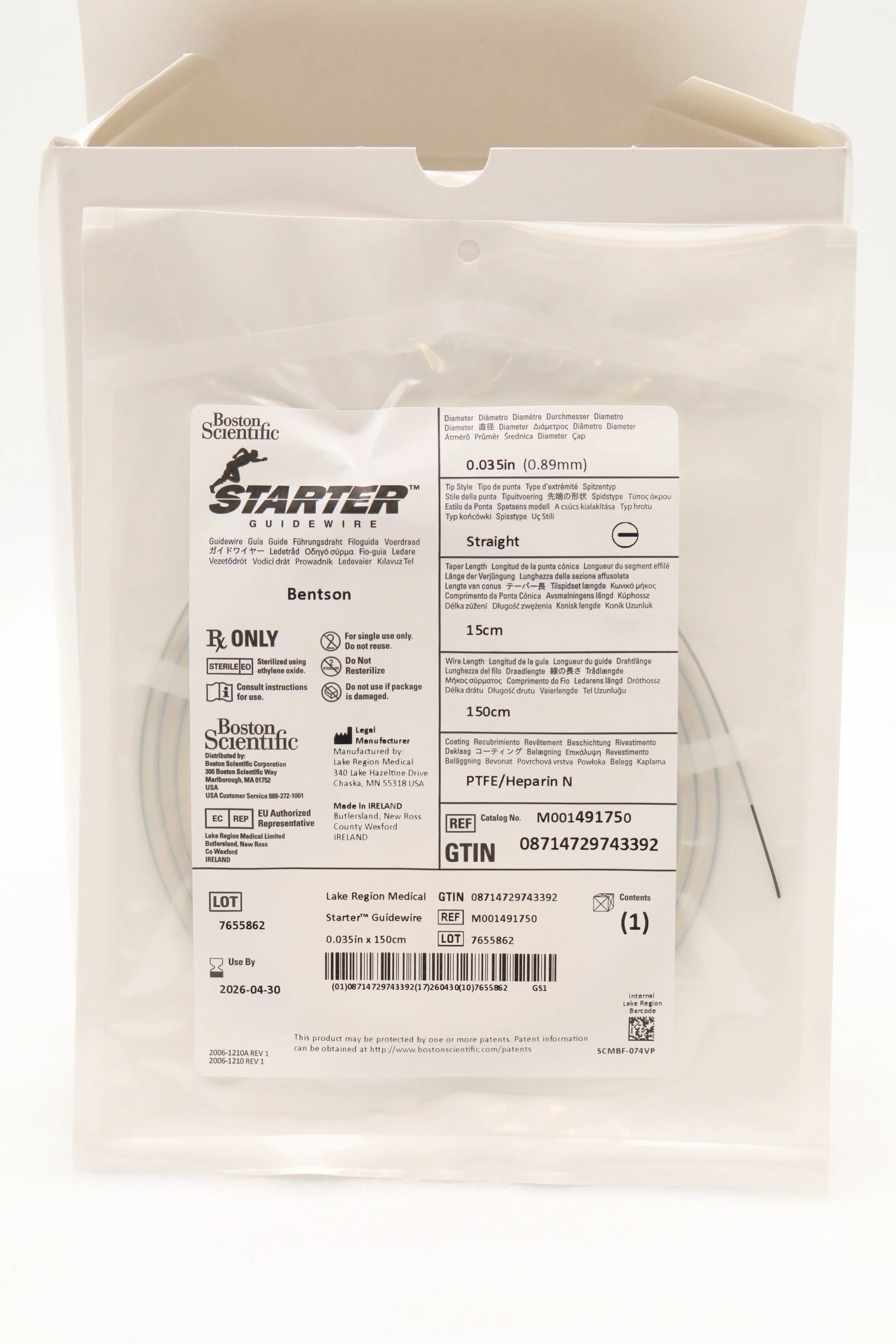 Boston Scientific | 49175 | M001491751 GUIDEWIRE VASCULAR STARTER WORKHORSE 0.035IN 150CM 15CM TAPER BENTSON