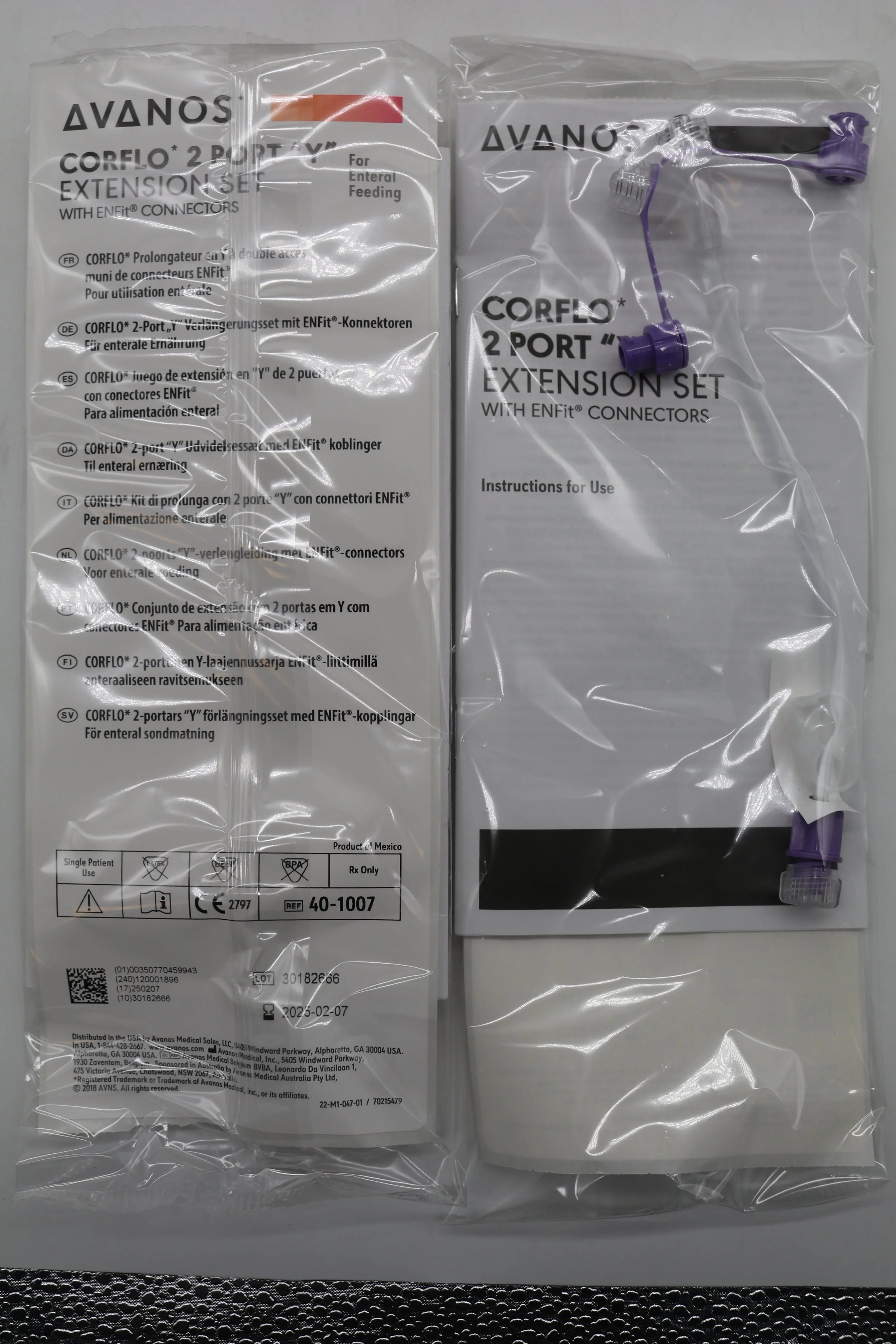 Avanos Medical | 40-1007 | Corflo 2 Port "Y" Extension Set with ENFit Connectors