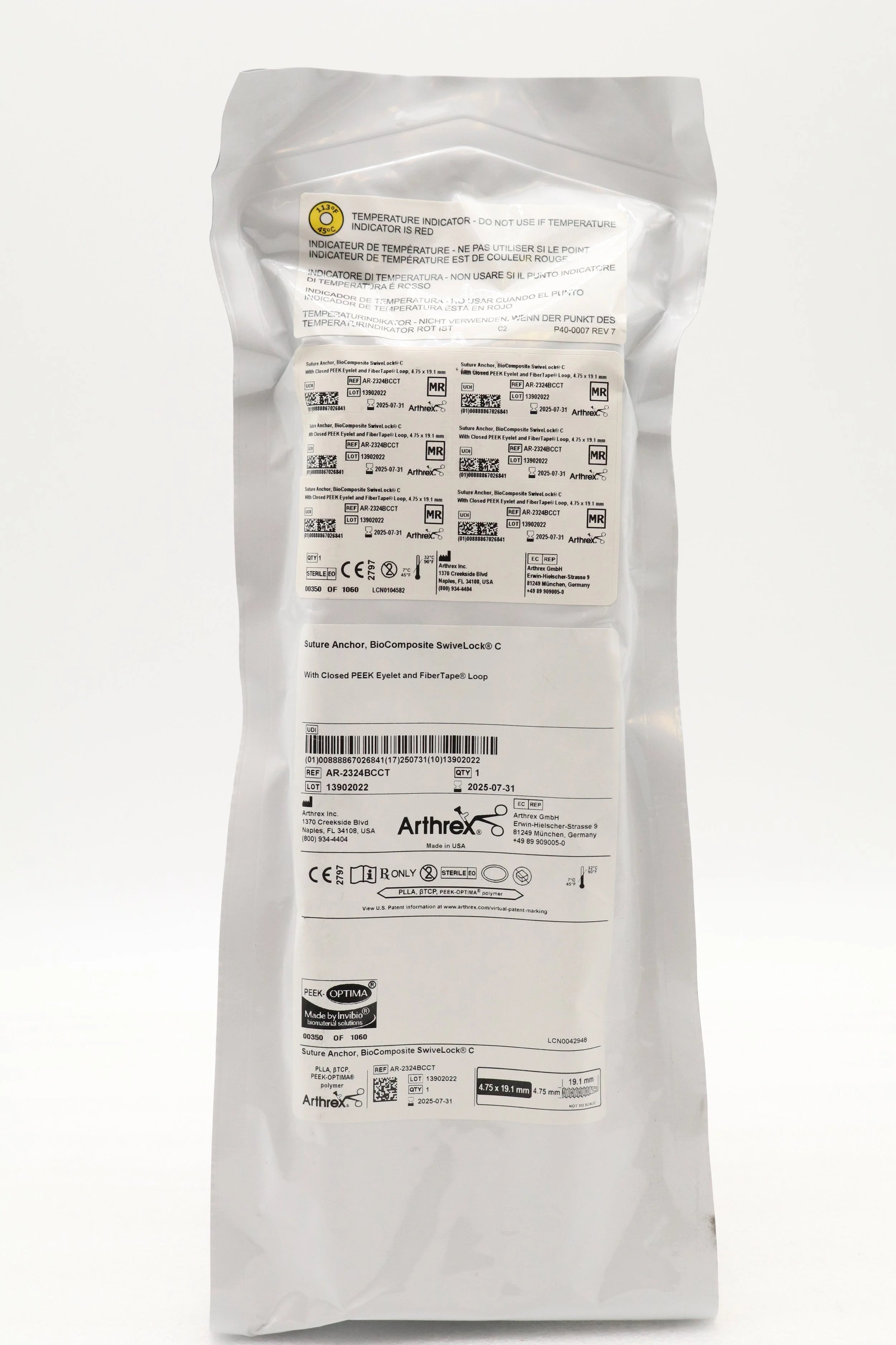 Arthrex | AR-2324BCCT | SHORTDATE BioComposite SwiveLock C Anchor 4.75mm x 19.1mm with FiberTape Loop