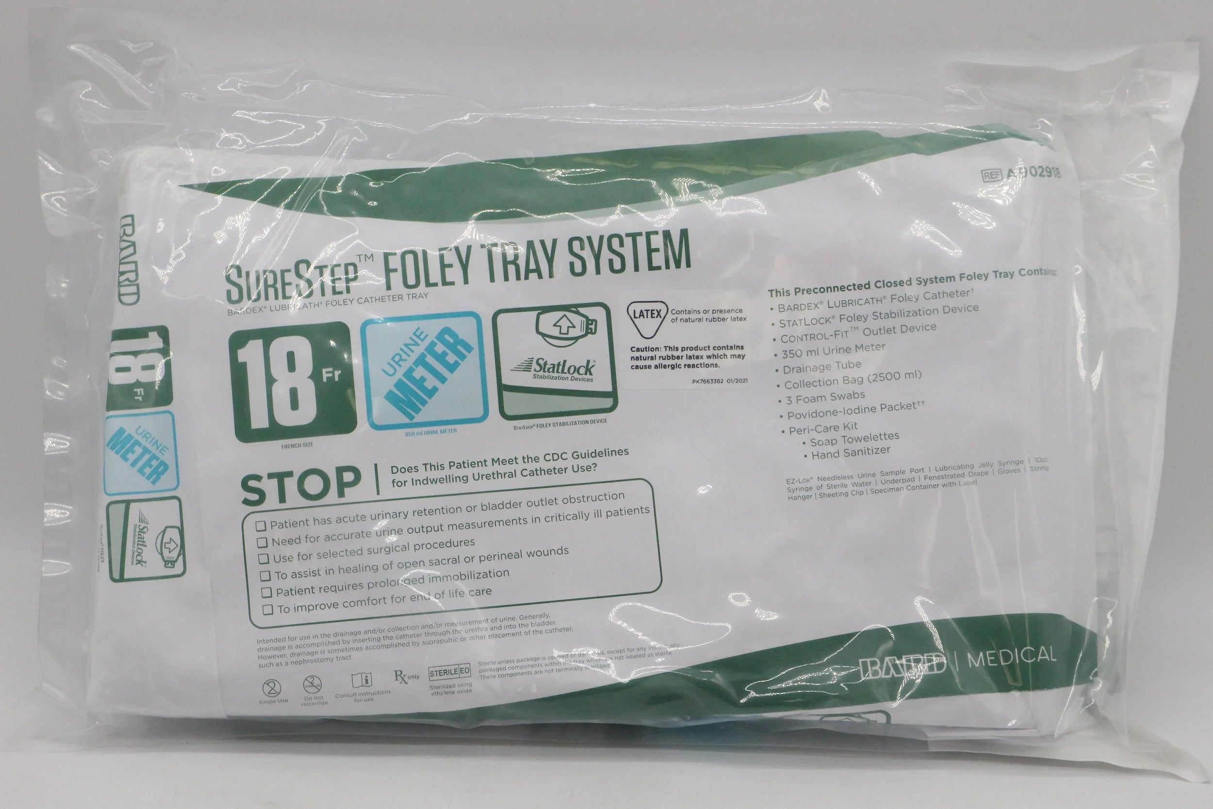 Bard | A902918 | SureStep Foley Tray System 18Fr 350mL Urine Meter StatLock Stabilization Device Latex
