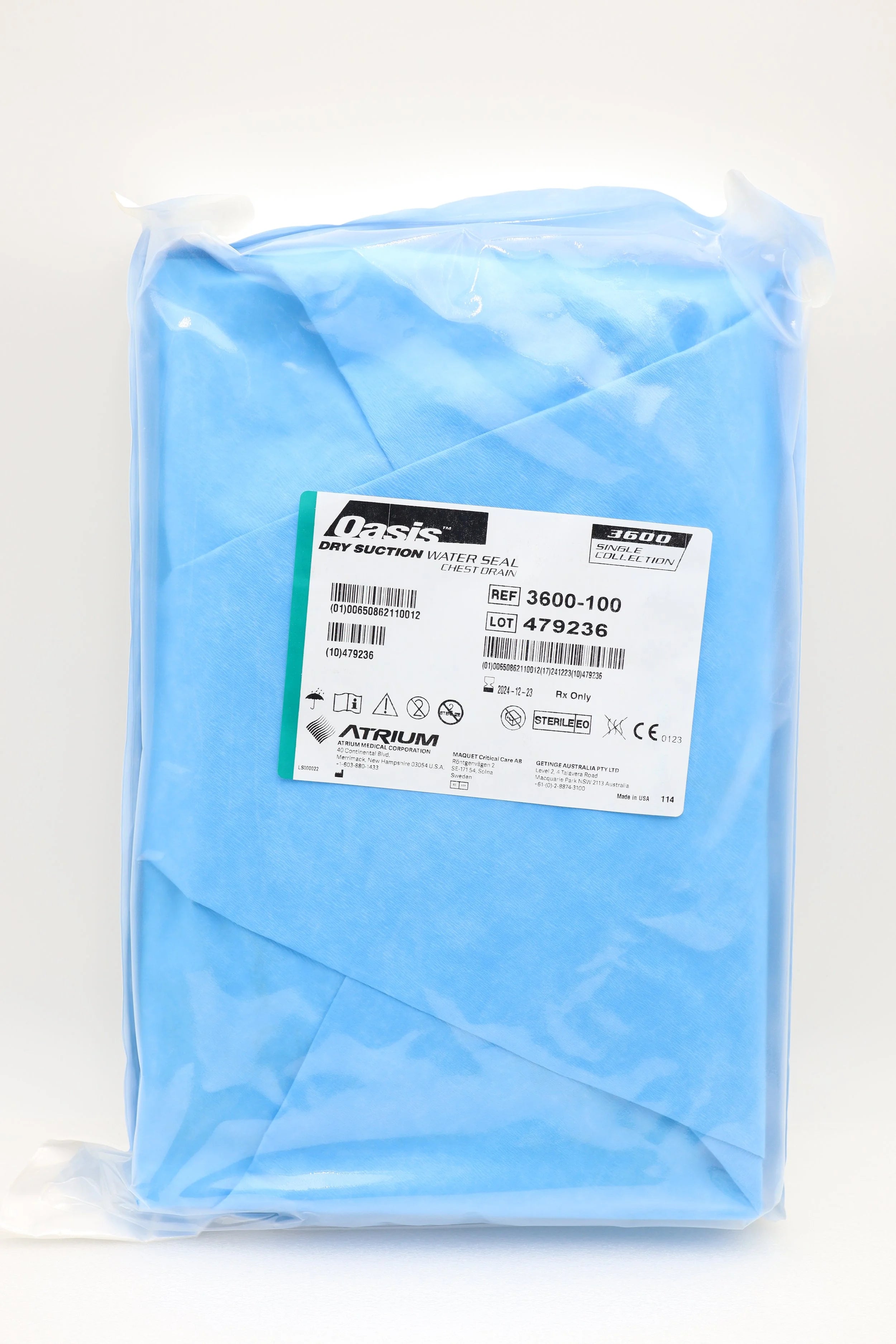 Atrium | 3600-100 | Oasis Dry Suction Water Seal Chest Drain Single Collection